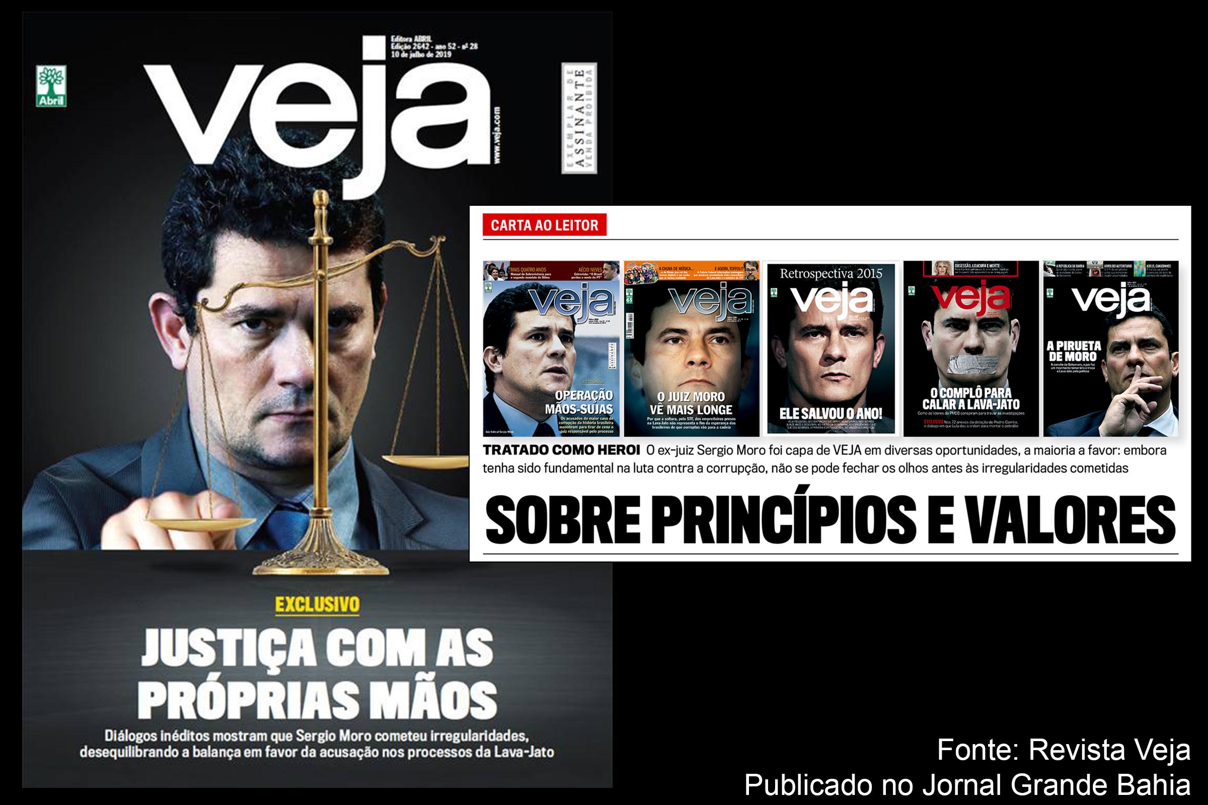 Capas da Revista Veja, referentes a cobertura jornalística do Caso Lava Jato. “Nos últimos cinco anos, foram publicadas 68 capas e centenas de reportagens sobre o assunto nas versões impressa e digital”, informa Veja.