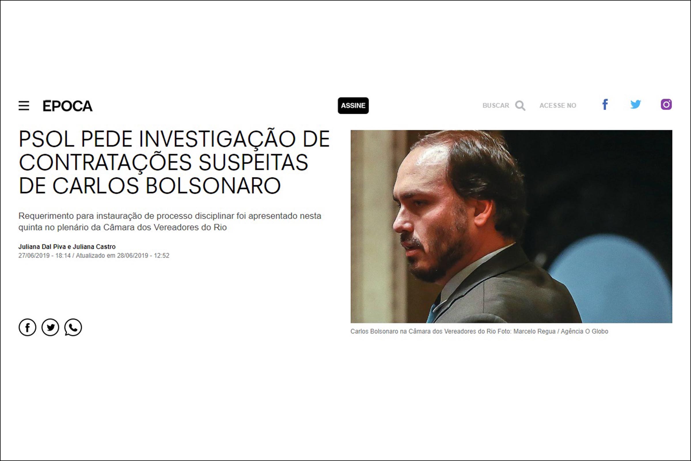 PSOL do Rio de Janeiro pede investigação do vereador Carlos Bolsonaro por contratações suspeitas, revela Revista Época