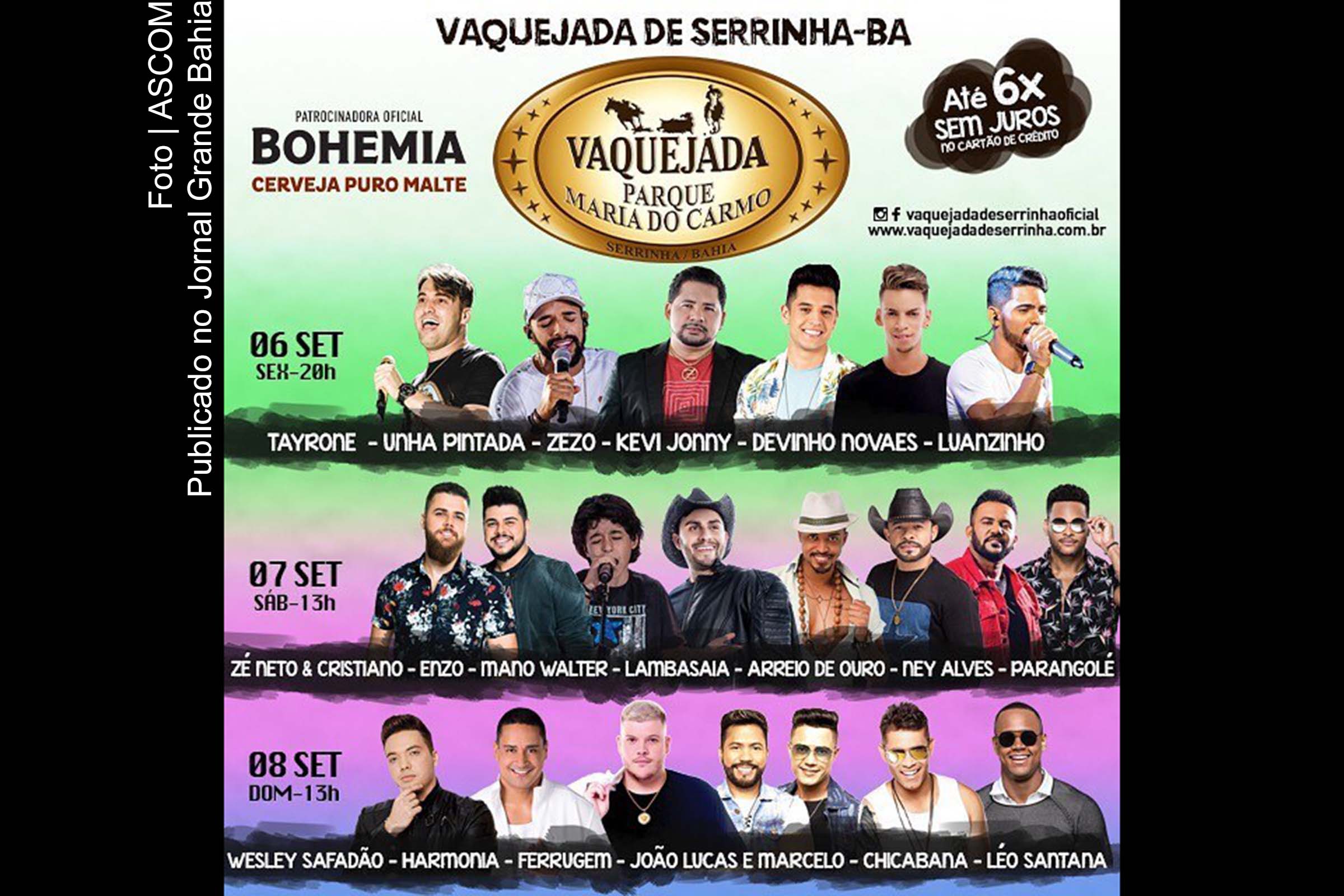 Cartaz anuncia atrações da Vaquejada de Serrinha.