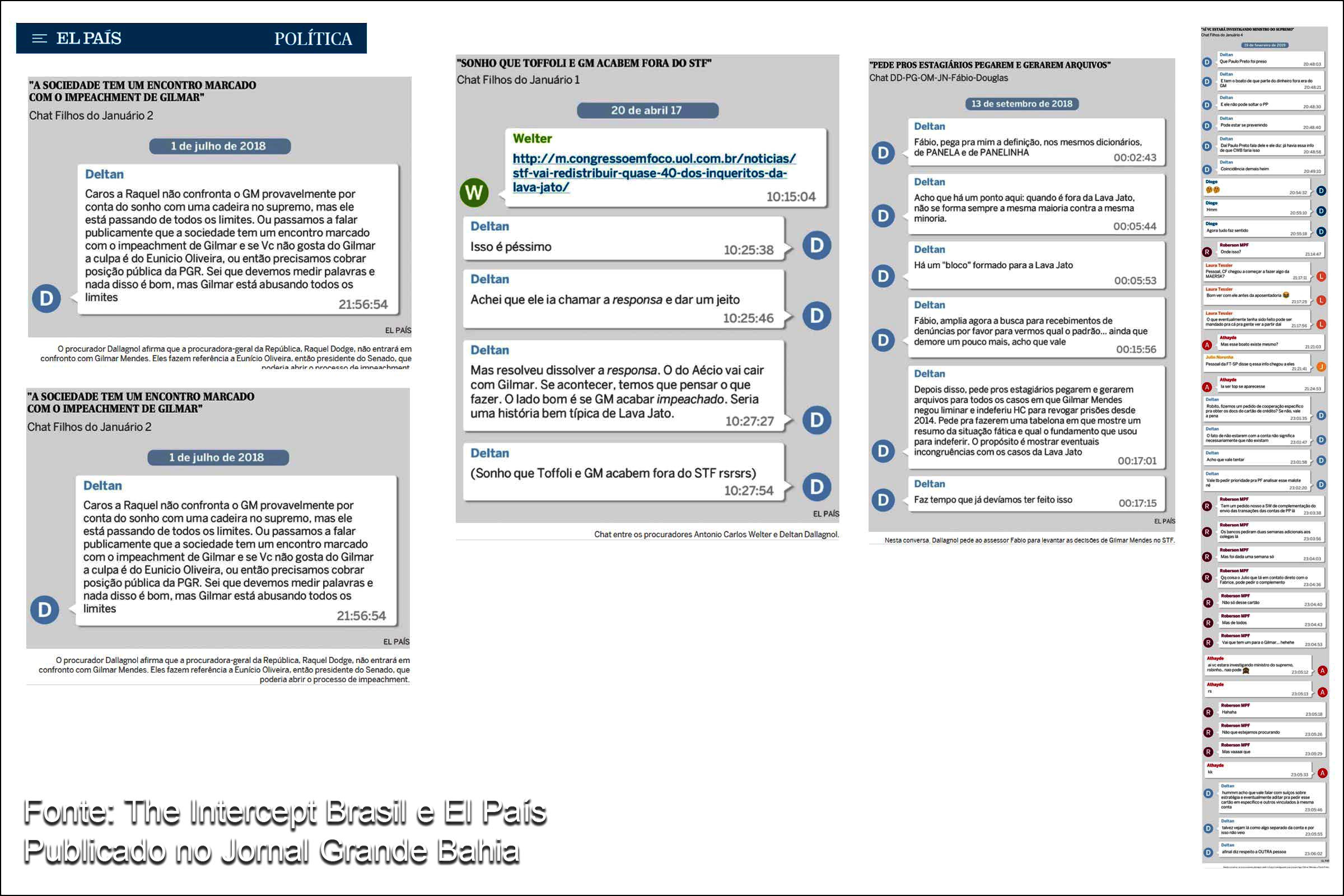 Diálogos atribuídos a procuradores mostram que o procurador da República Dallagnol queria impeachment do ministro do STF e cogitou até acionar investigadores da Suíça para tentar obter provas contra o ministro do STF Gilmar Mendes. Dallagnol achava que Gilmar Mendes poderia ser beneficiário de operador financeiro do PSDB e queira destruir reputação do magistrado.