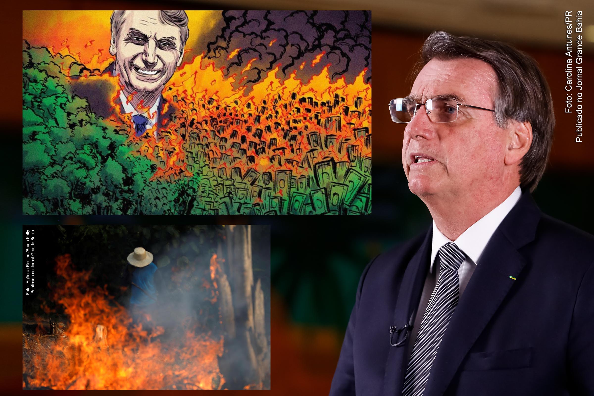 Depois de incentivar escalada de crimes ambientais, presidente Jair Bolsonaro diz que incêndios na Floresta Amazônica não podem gerar sanções ao Brasil