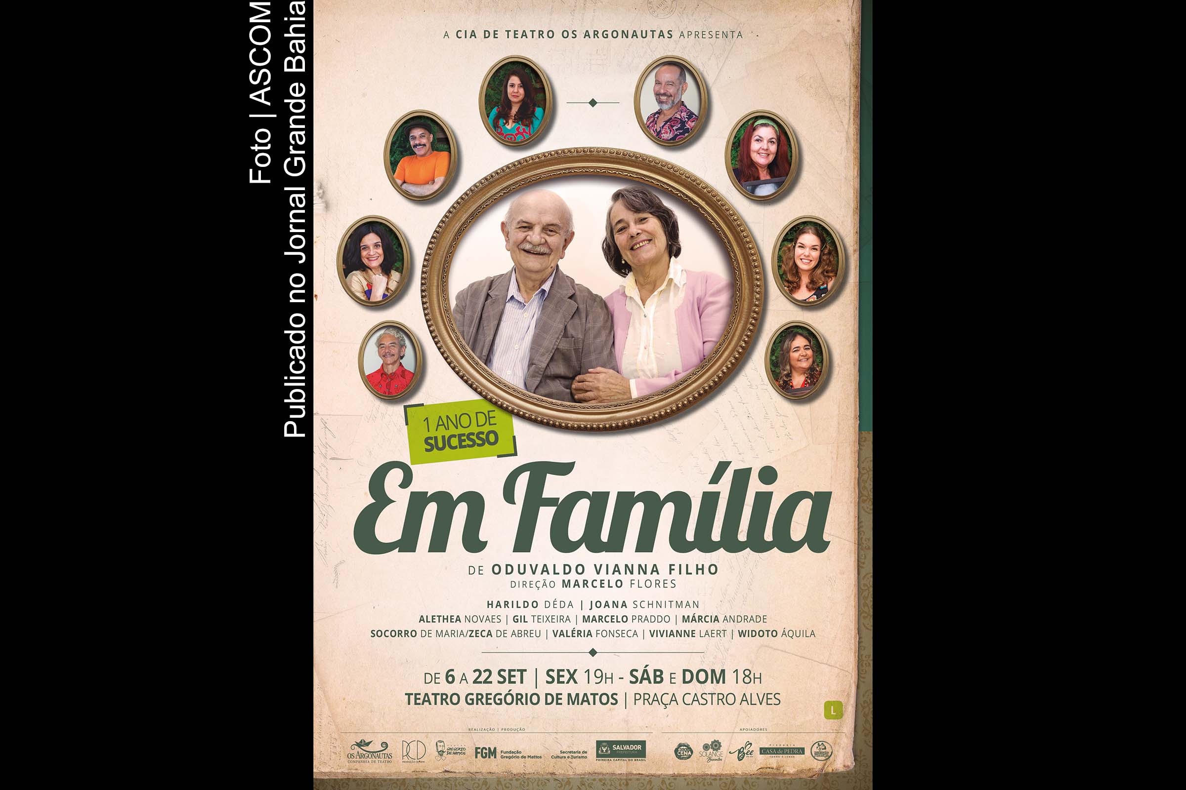 Cartaz anuncia espetáculo 'Em família'.