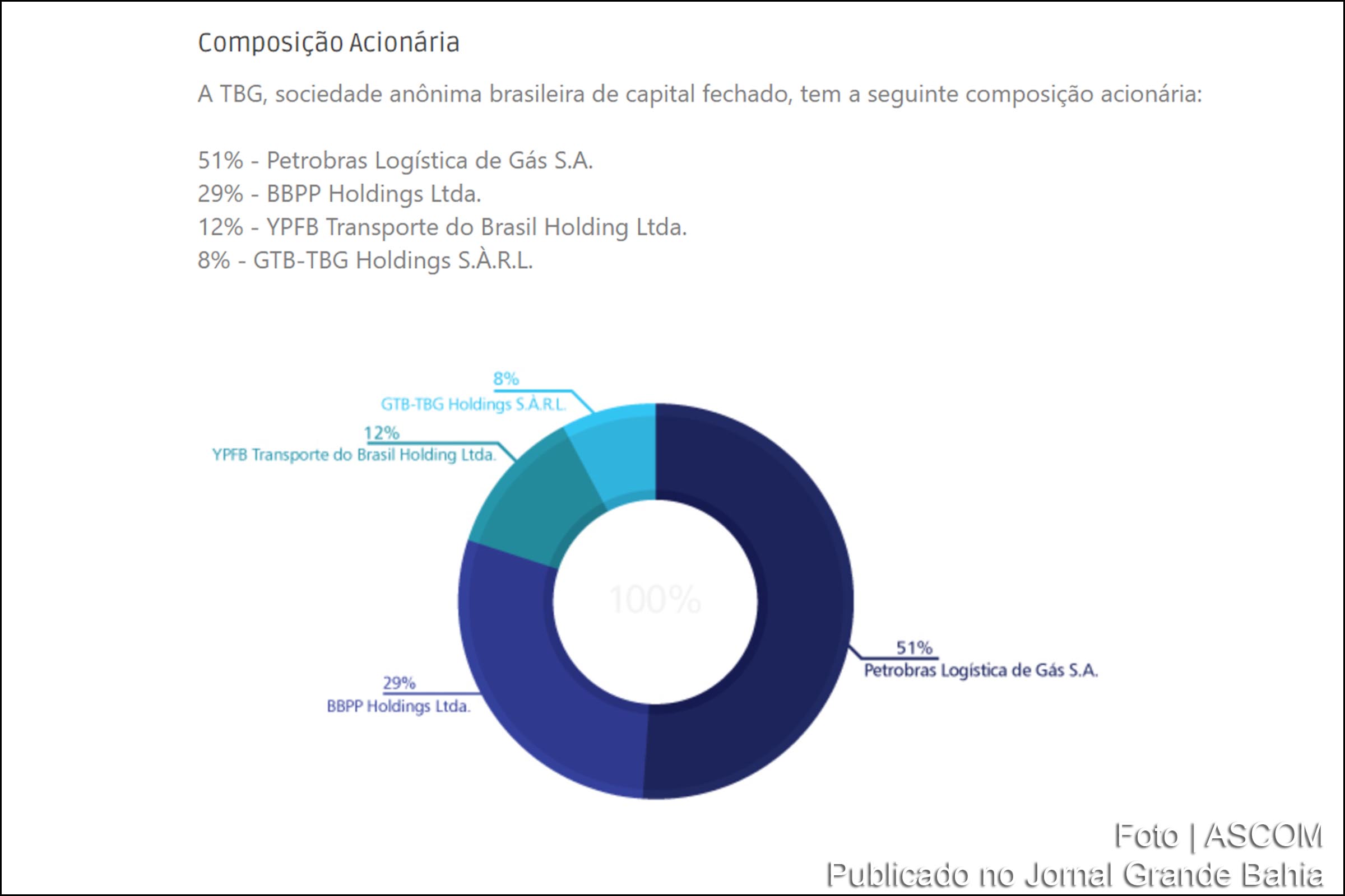 Infográfico apresenta composição acionária da TBG.