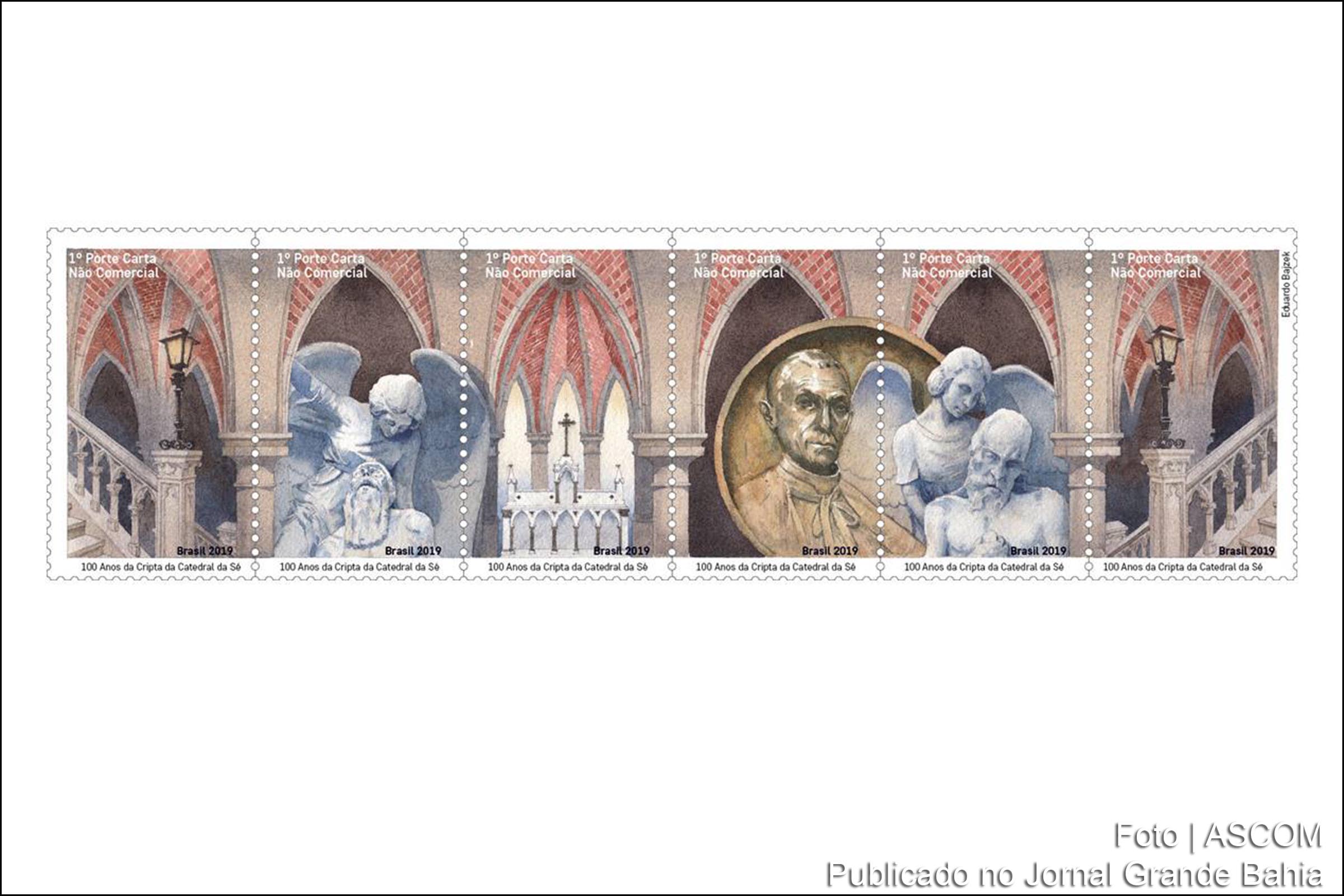 Selo comemorativo dos '100 Anos da Cripta da Catedral da Sé' de São Paulo.