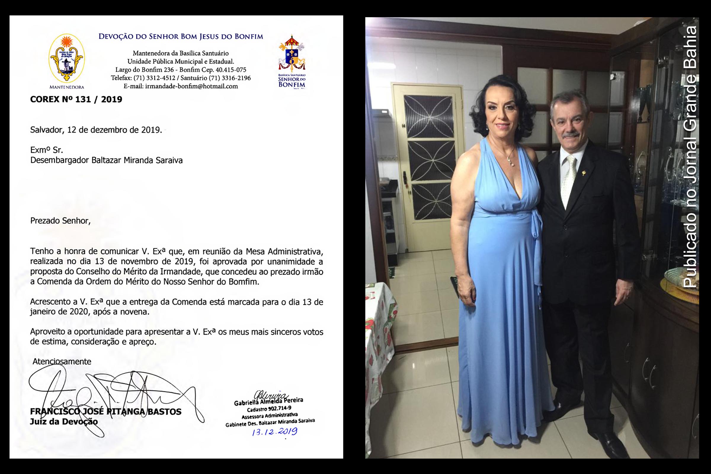 A Devoção do Senhor do Bonfim aprovou a concessão da Comenda da Ordem do Mérito ao desembargador Baltazar Miranda Saraiva, membro da Irmandade, com solenidade marcada para 13 de janeiro de 2020, em Salvador. Homenagem reconhece atuação institucional do magistrado no TJBA e vínculo com a Irmandade.