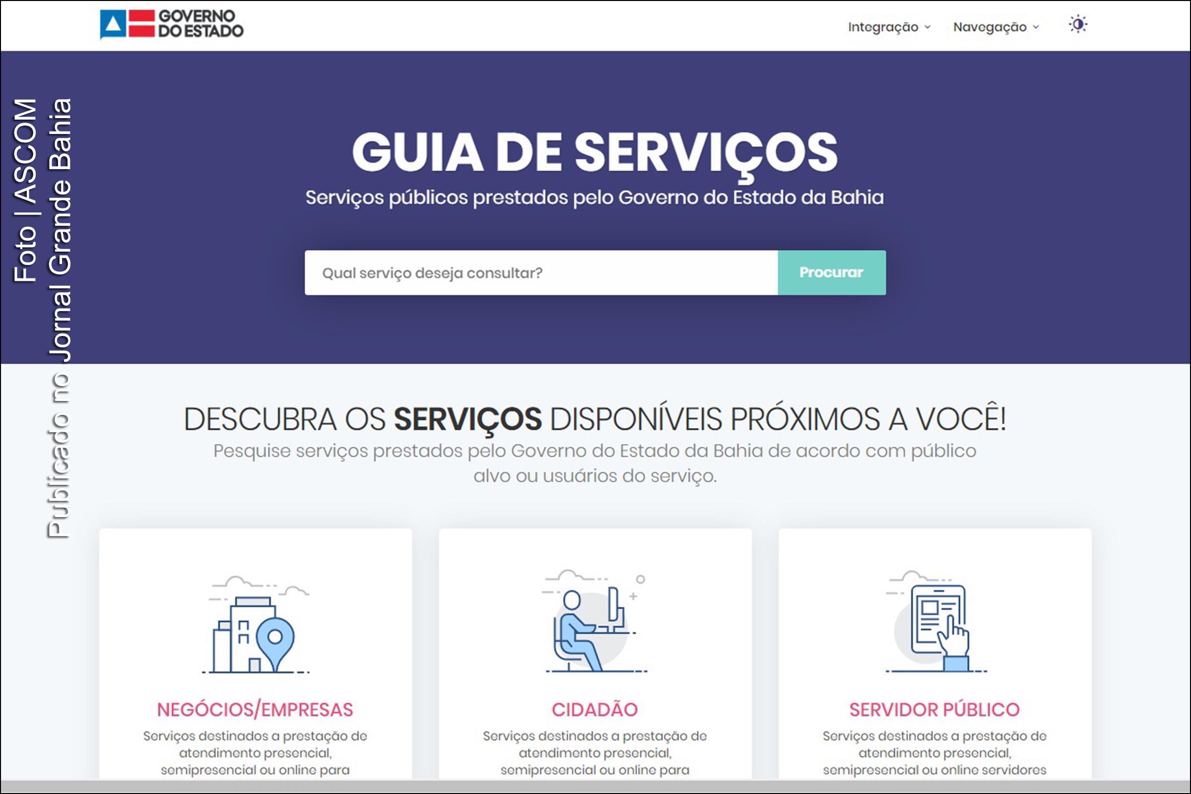 Guia de Serviços do Estado da Bahia é disponibilizado na internet.