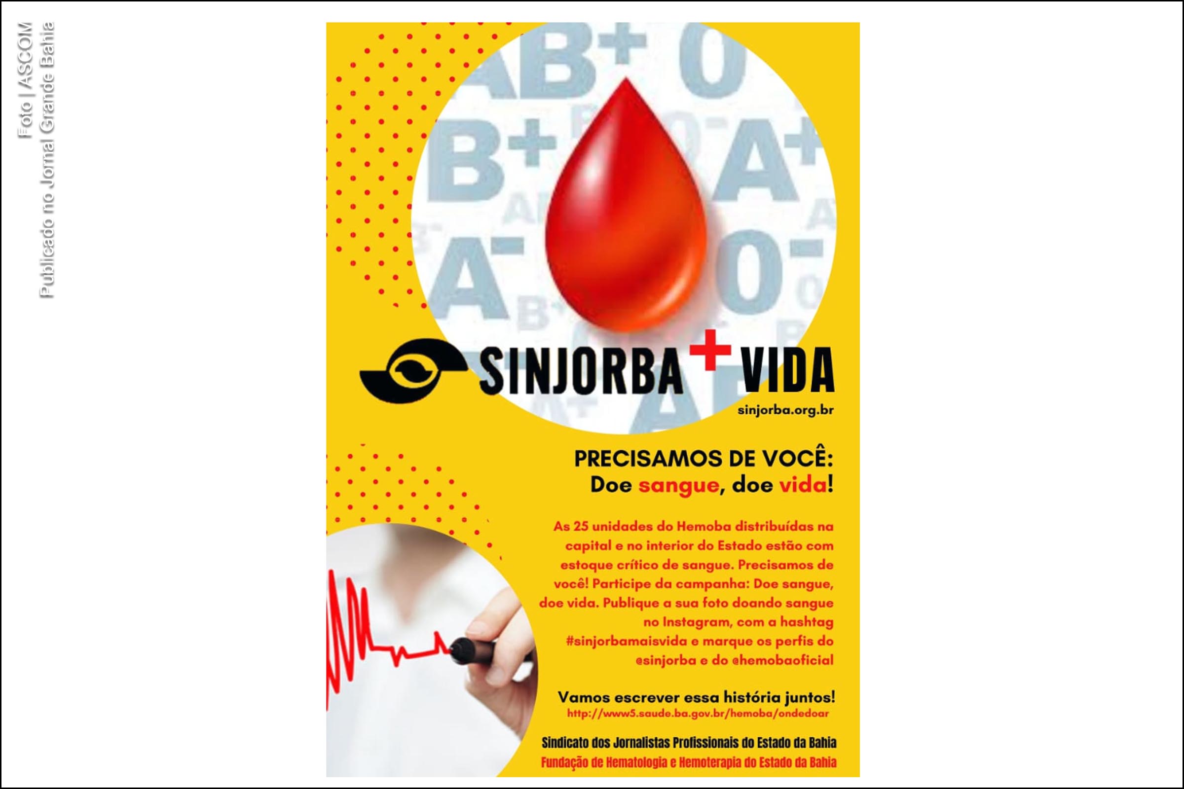 Cartaz da campanha de doação de sangue do SINJORBA.