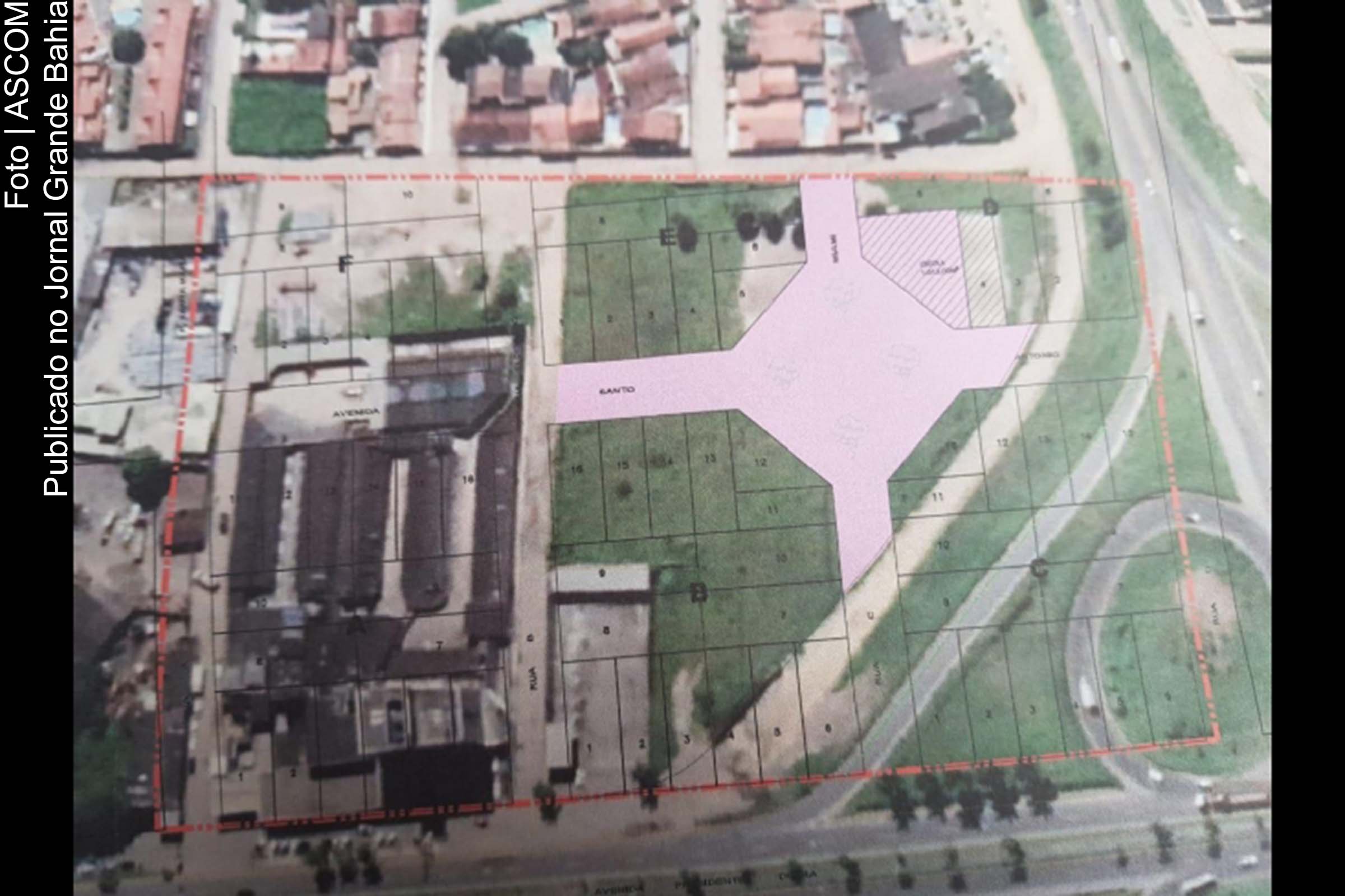 Planta do loteamento, com área institucional.