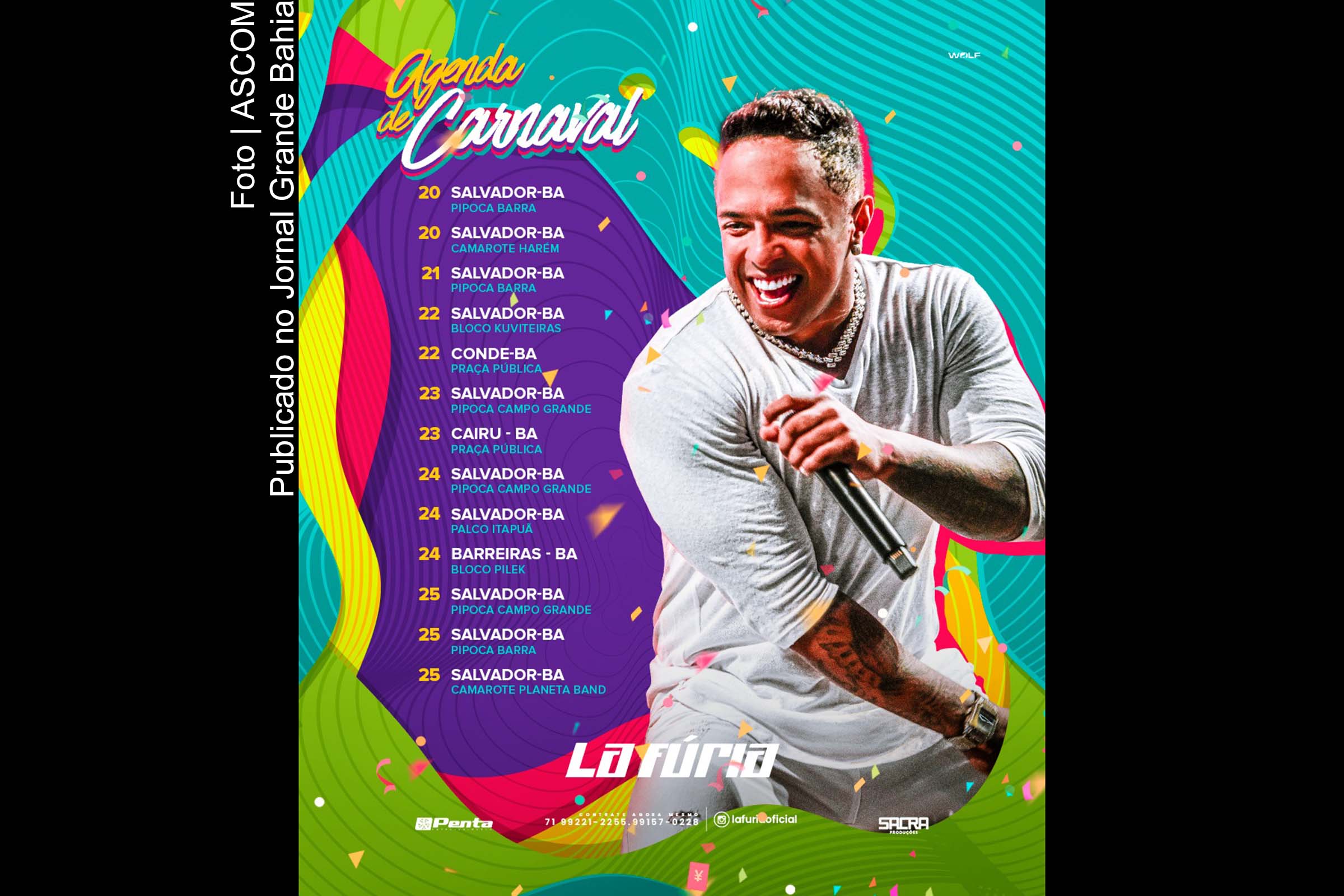 Cartaz anuncia programação da Banda La Fúria durante o Carnaval 2020.