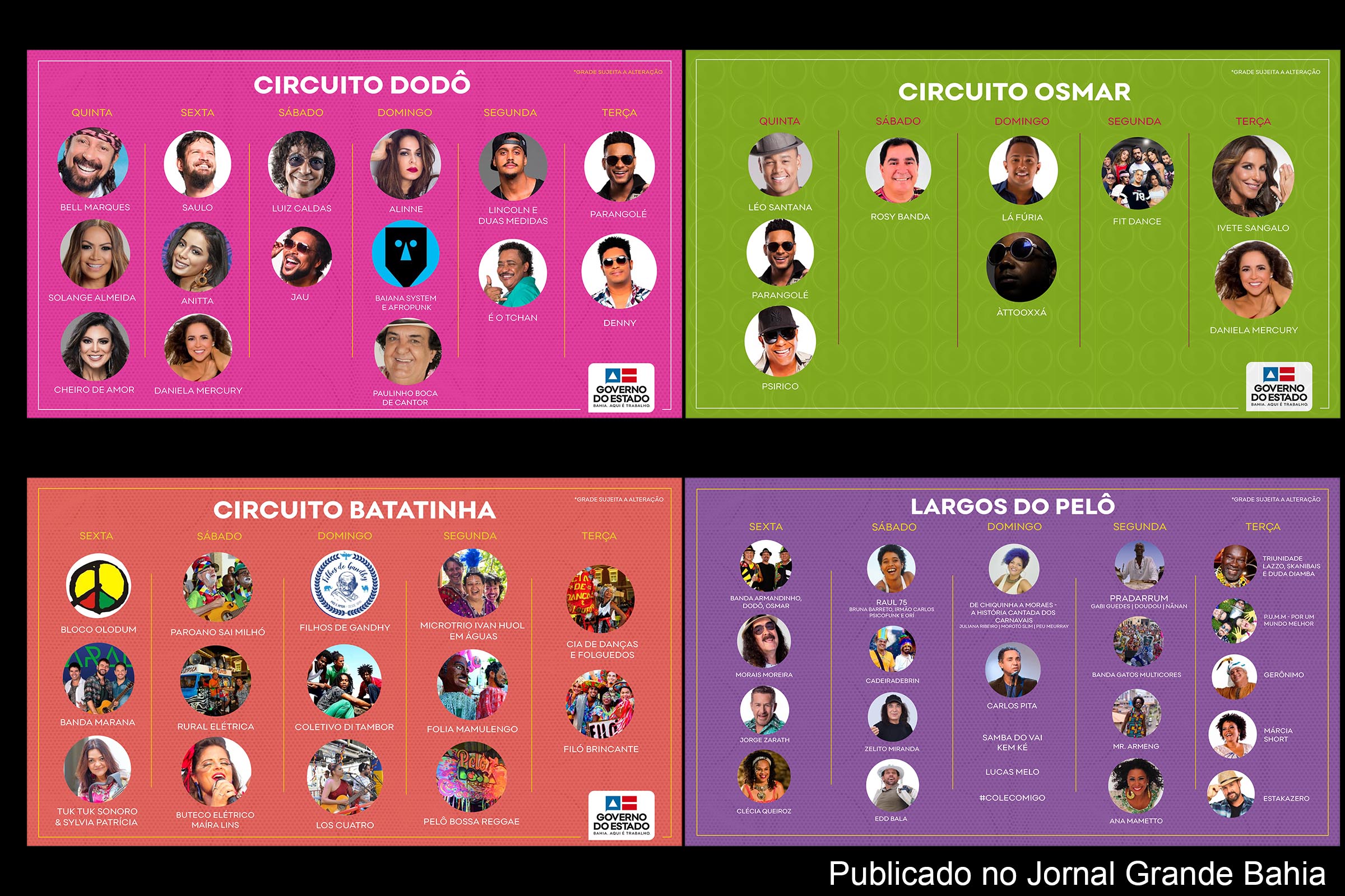 Cartazes da programação apresentada pelo Governo da Bahia para edição 2020 do Carnaval de Salvador.