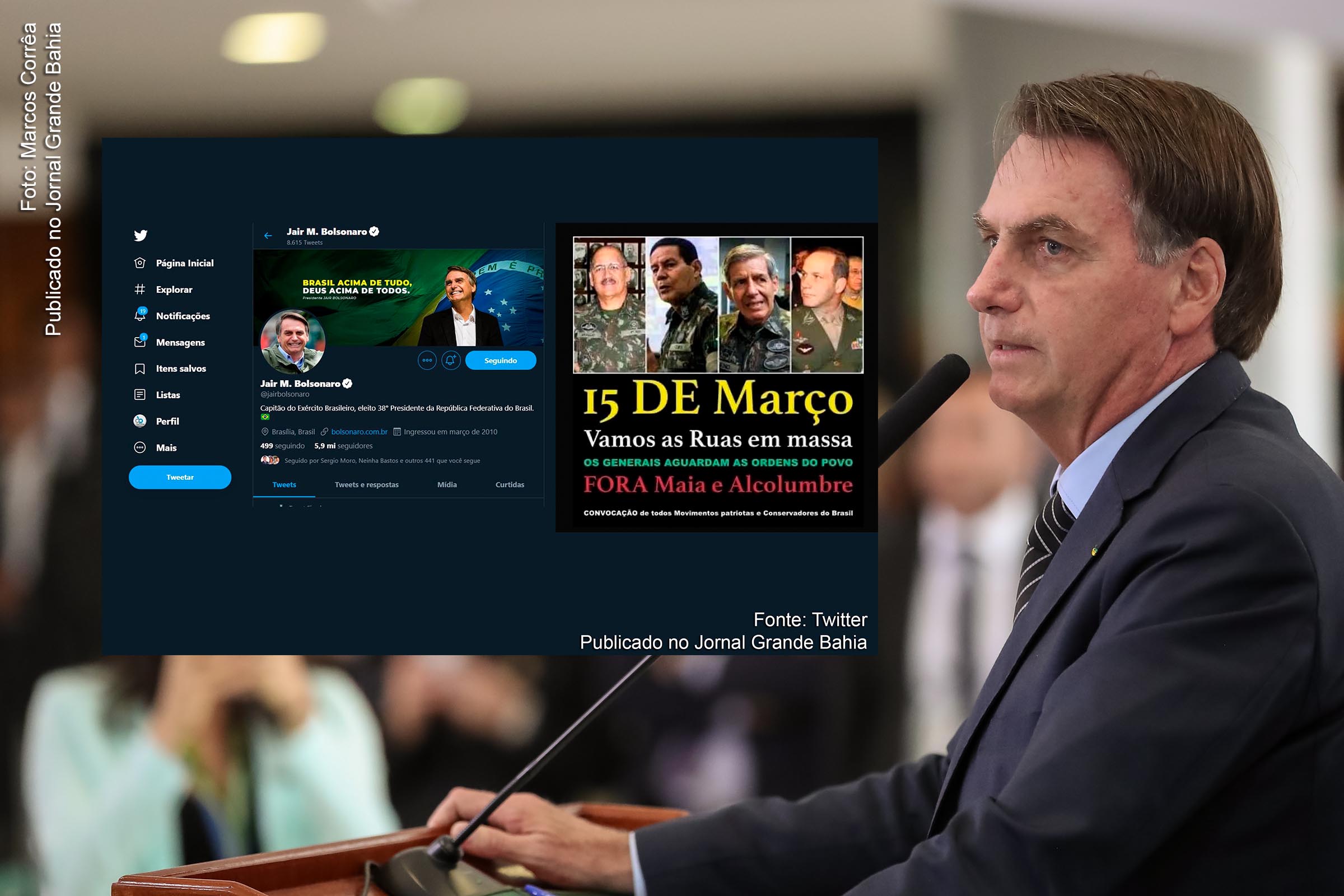 Extremista de direita Jair Bolsonaro age contra o equilíbrio institucional e ataca democracia.