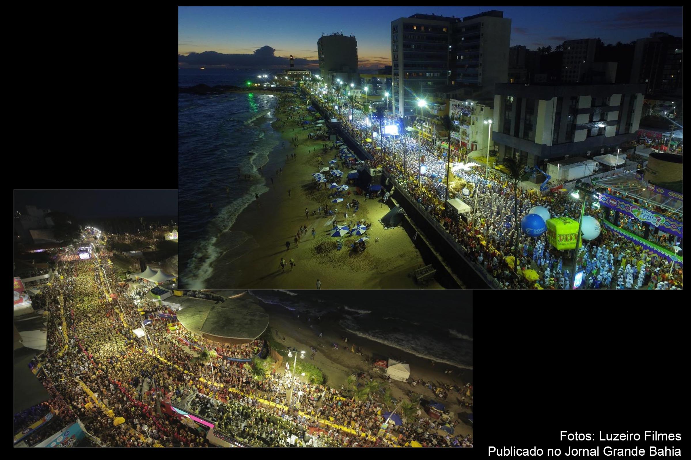 Vista aérea do circuito Barra-Ondina durante o Carnaval 2020 de Salvador.