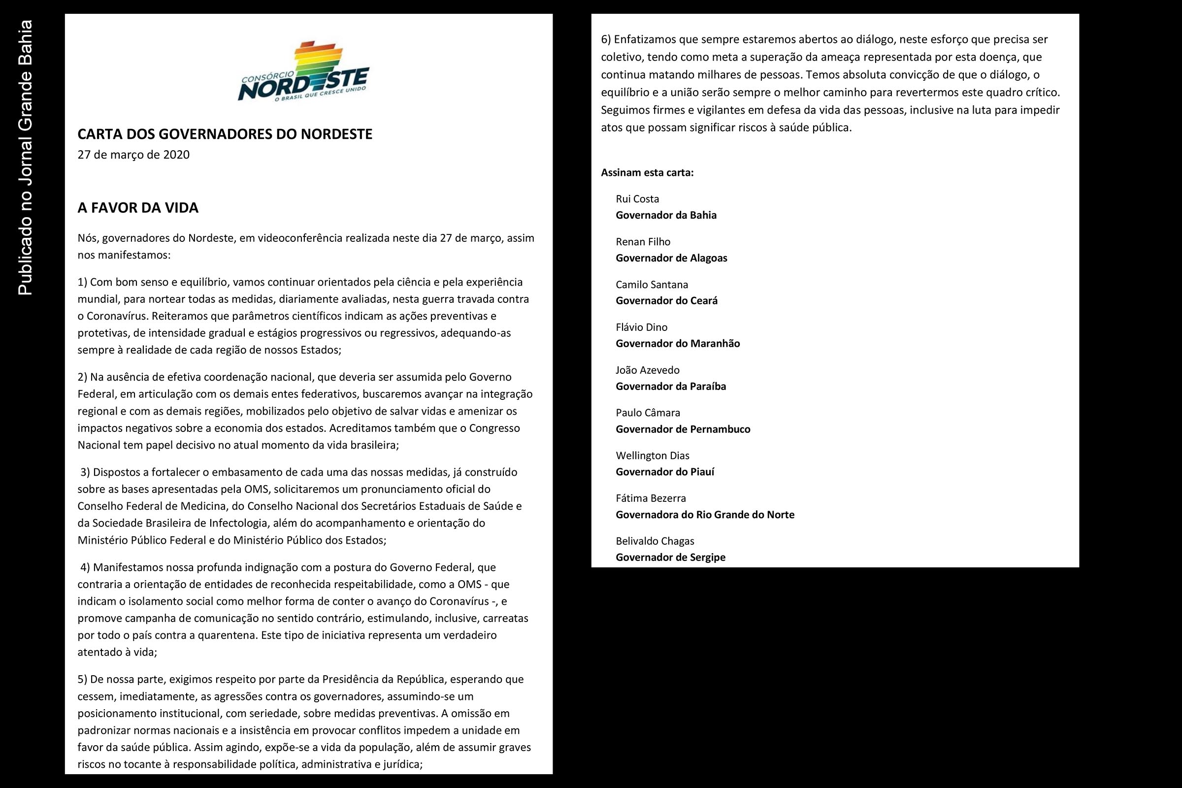 Governadores do Nordeste cobram ação imediata do Governo Bolsonaro no combate ao coronavírus