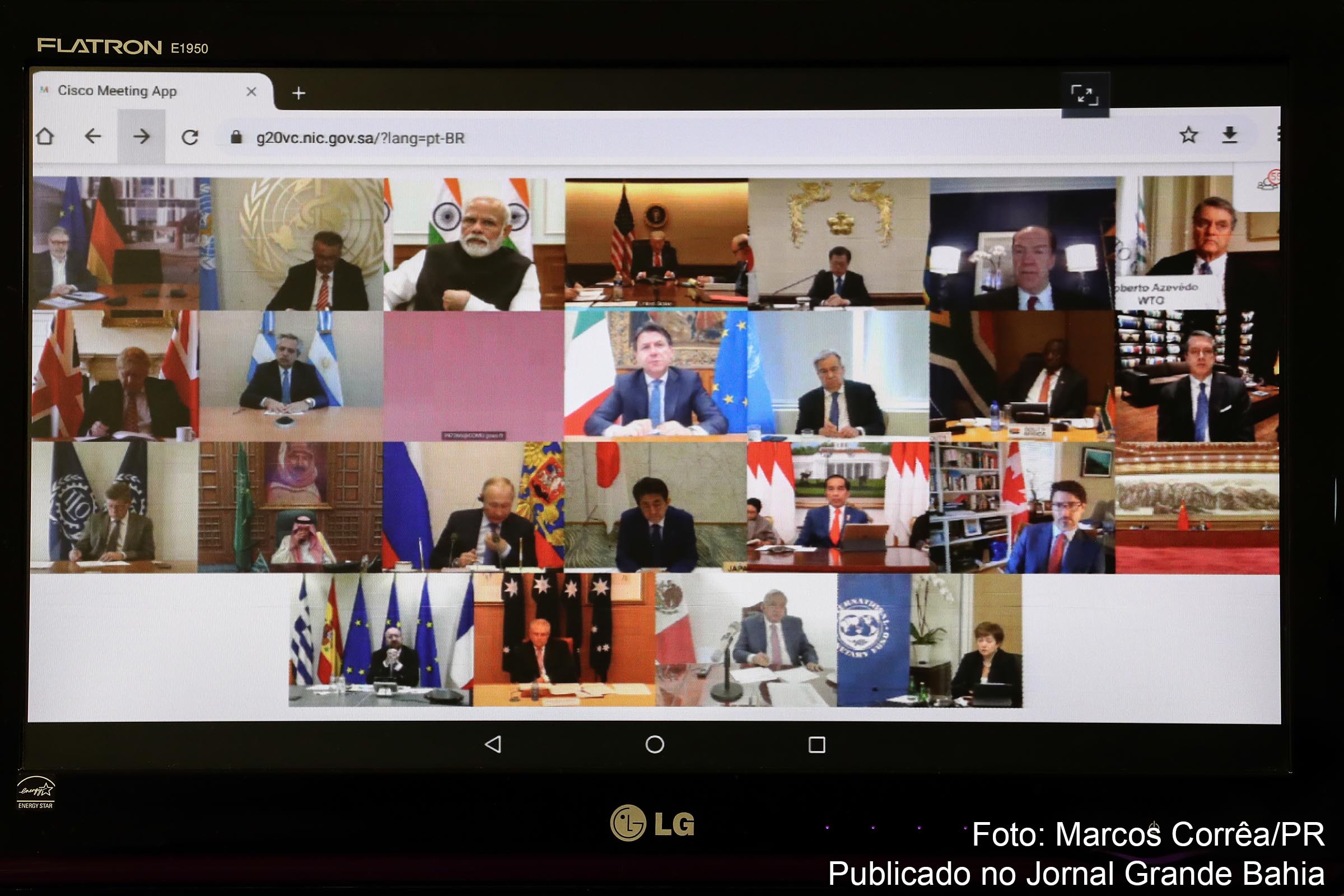 Videoconferência dos líderes do G20 realizada nesta quinta-feira (26/03/2020).