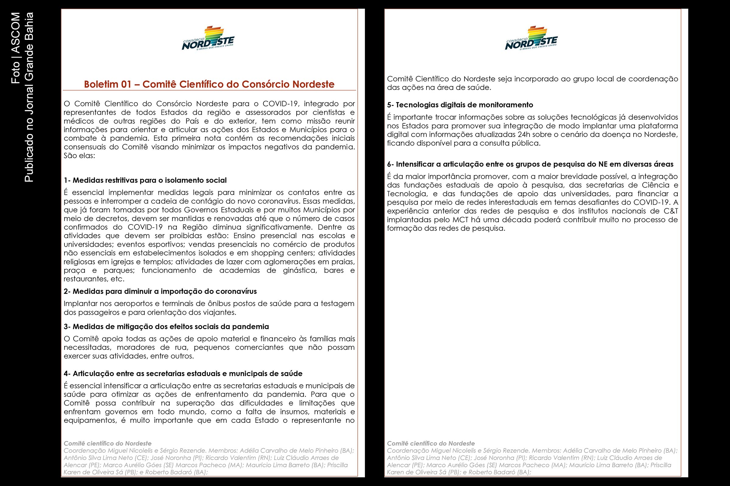 Comitê Científico do Consórcio Nordeste emite recomendações aos governadores e prefeitos.