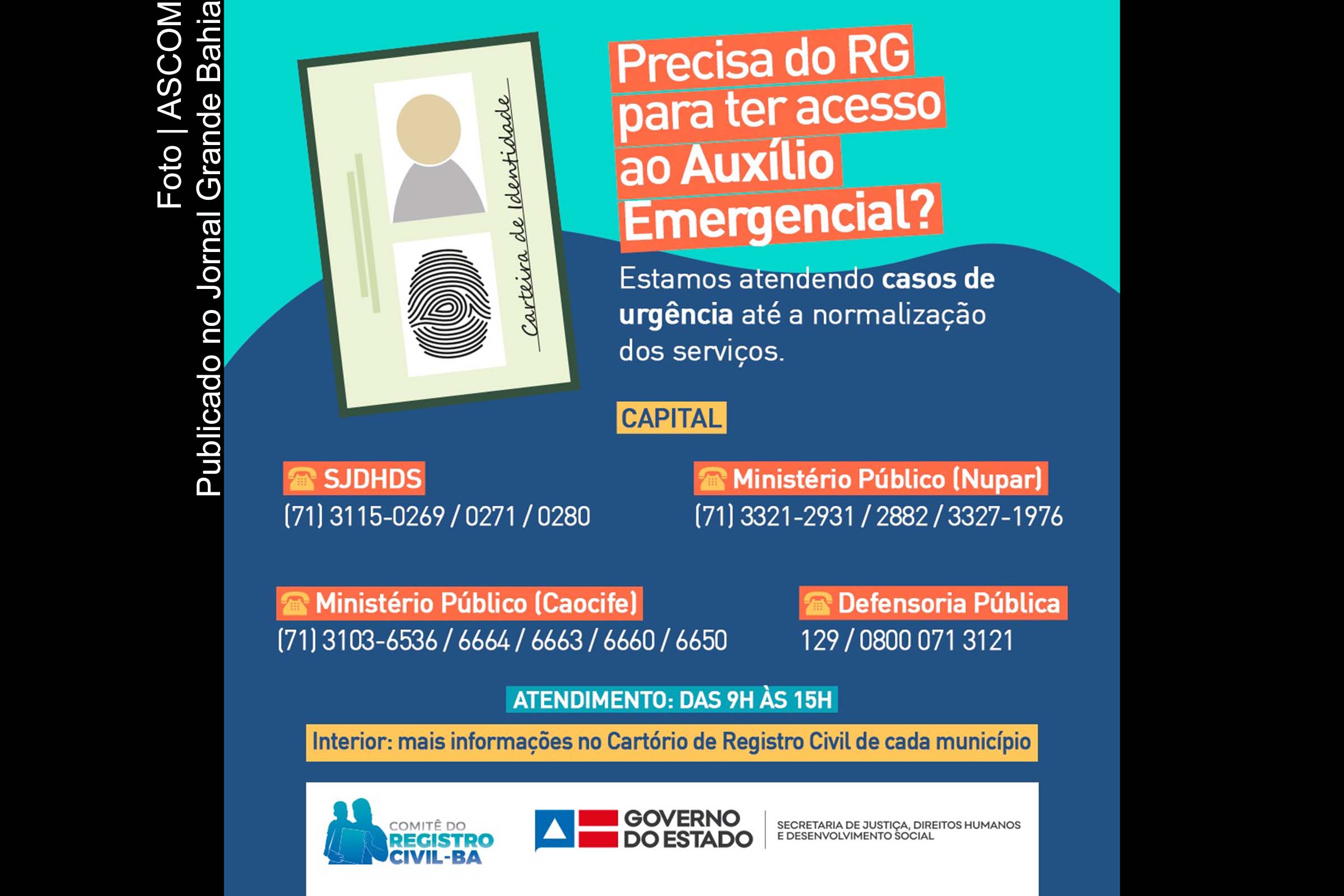 Documentos básicos para beneficiários do Auxílio Emergencial será emitido pelo Comitê de Registro Civil da Bahia.