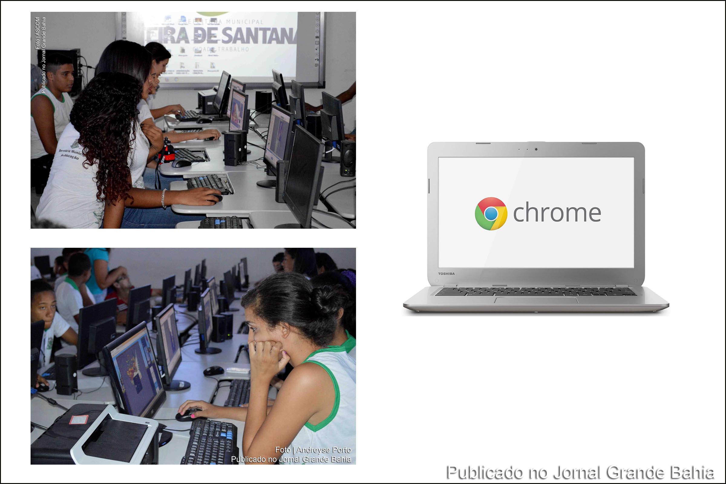 Computadores portáteis tipo chromebooks são disponibilizados para alunos da rede municipal de Feira de Santana.