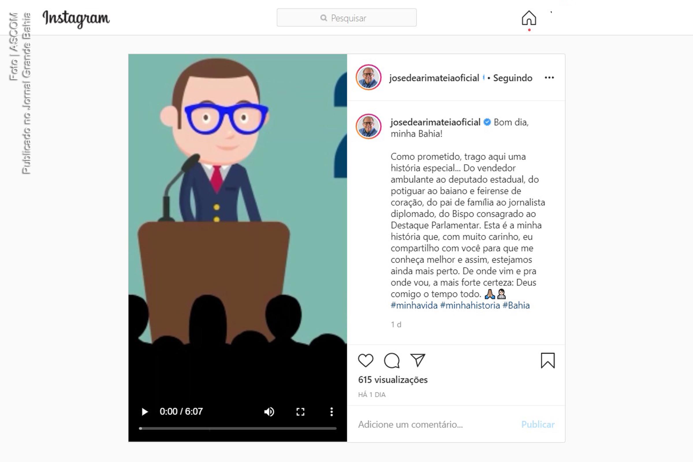 Deputado José de Arimateia divulga #MinhaVida, #MinhaHistoria e #Bahia.