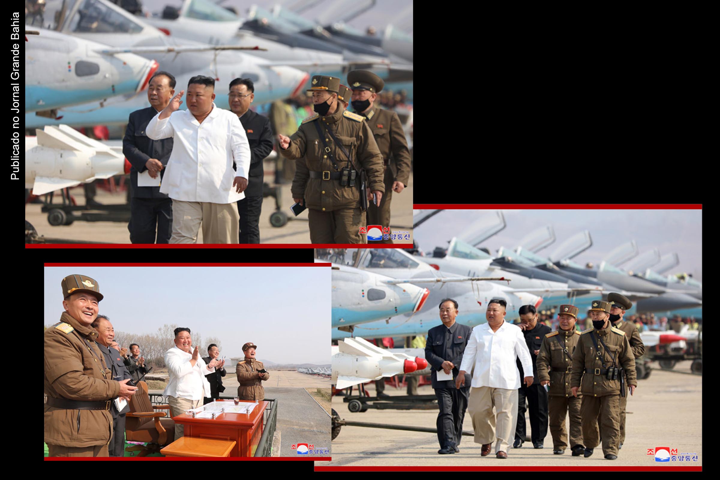 Kim Jong Un, presidente da Coréia do Norte, inspeciona o Regimento de Caças, em 13 de abril de 2020.