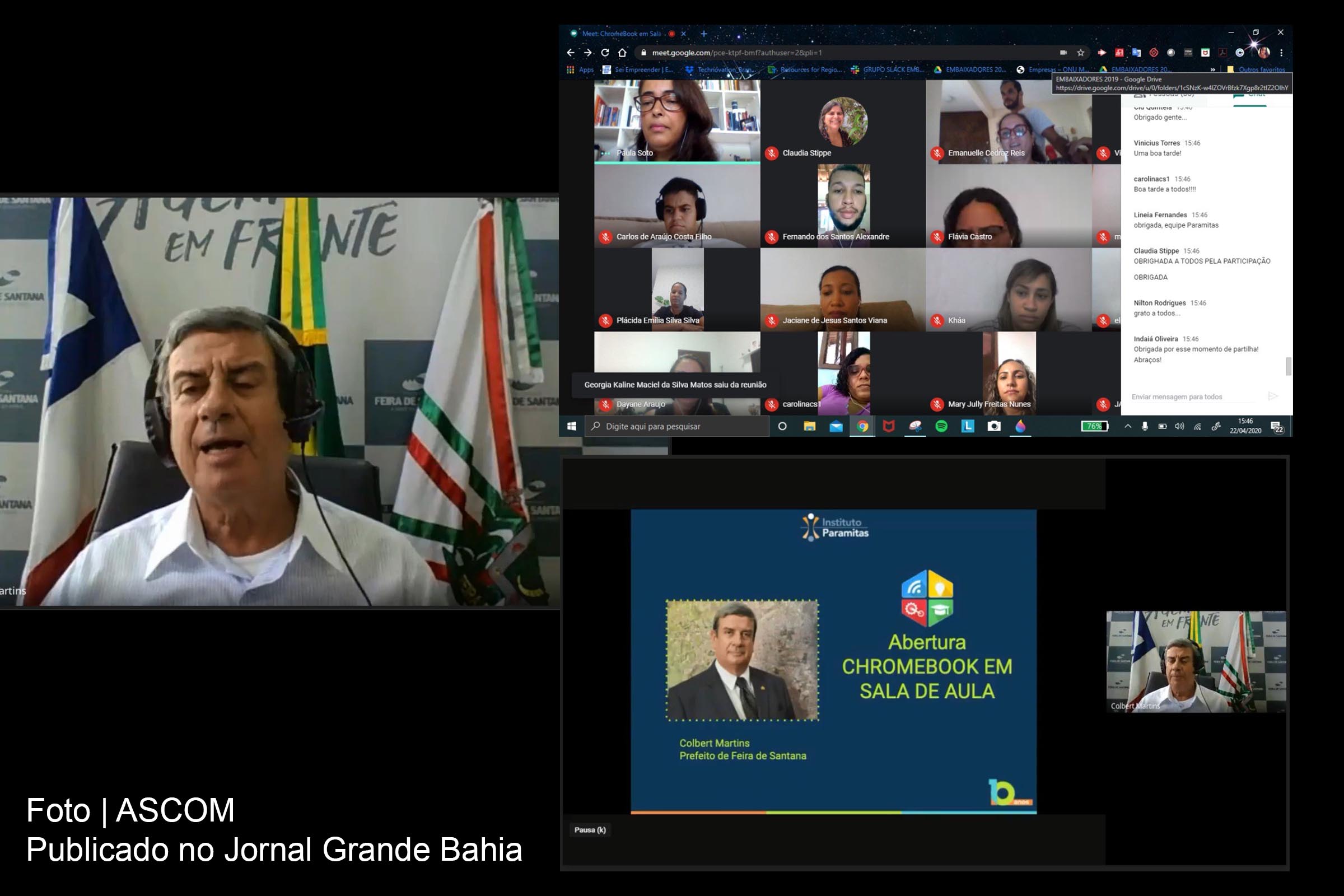 Prefeito Colbert Martins Filho participa de videoconferência com professores da rede municipal de Feira de Santana.