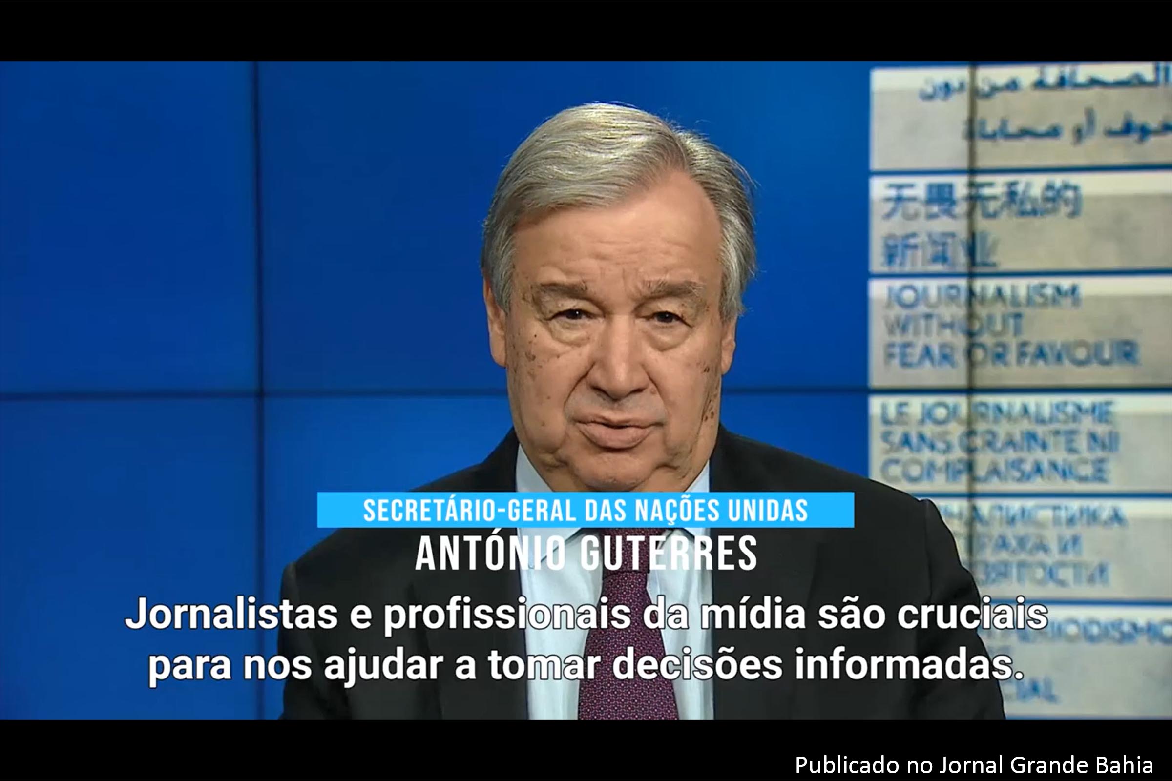 António Guterres, secretário-geral da ONU, defende atuação dos jornalistas como fundamental no combate ao novo coronavírus, responsável pela pandemia de Covid-19