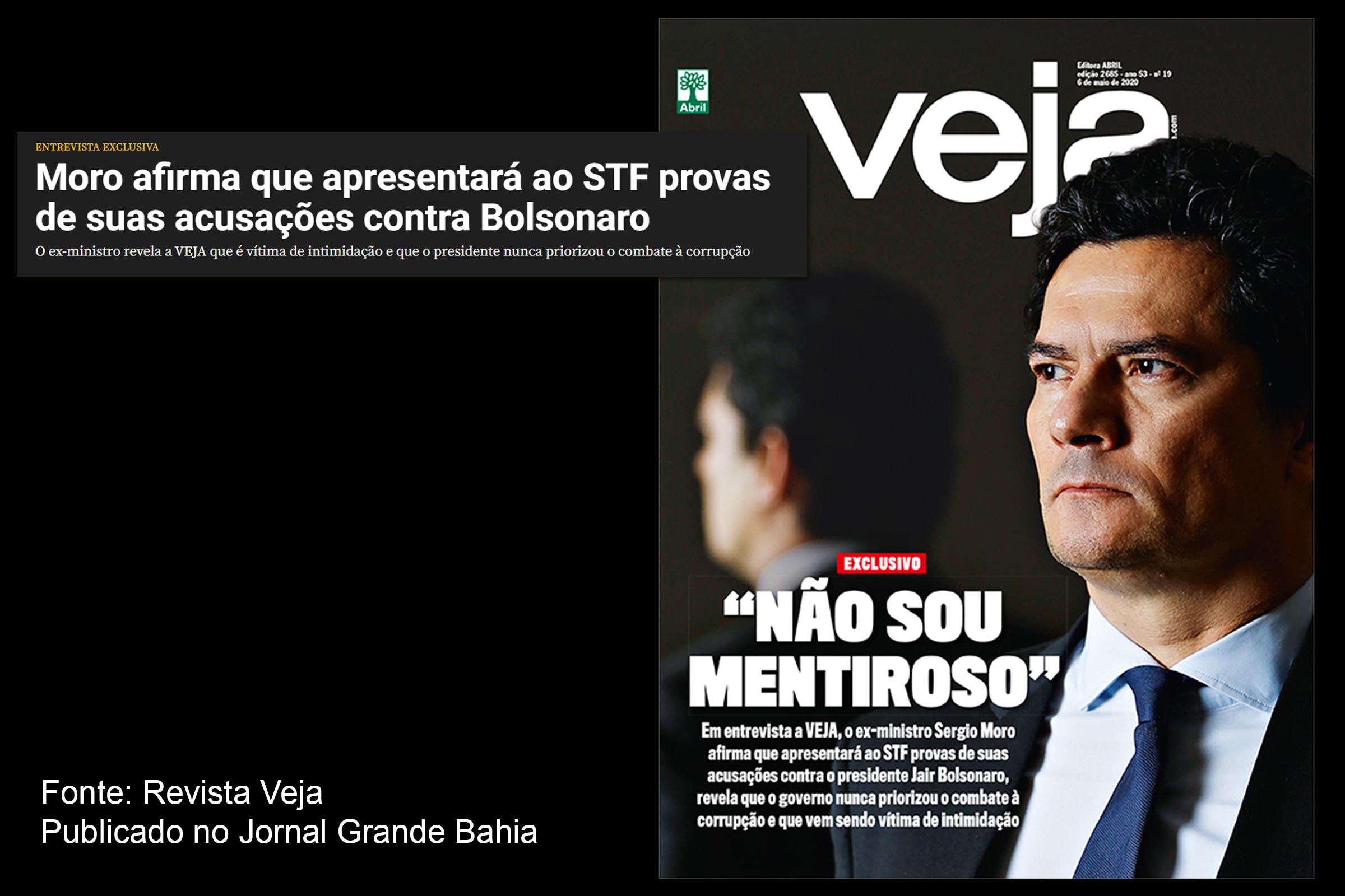 Em entrevista à revista Veja, ex-ministro Sérgio Moro mostra determinação em apresentar provas de crimes praticados pelo presidente Jair Bolsonaro.