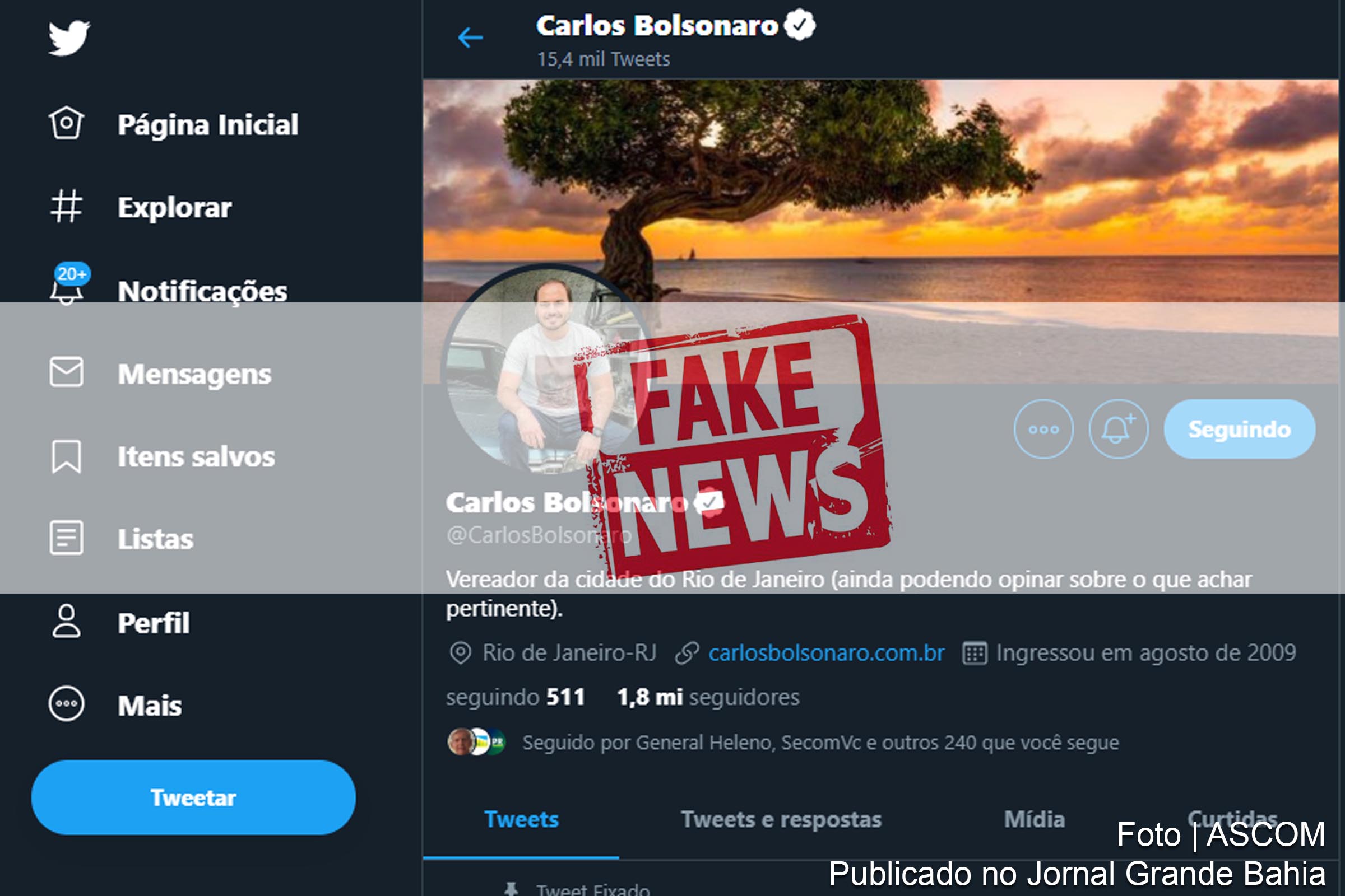 Vereador Carlos Bolsonaro promove desinformação.