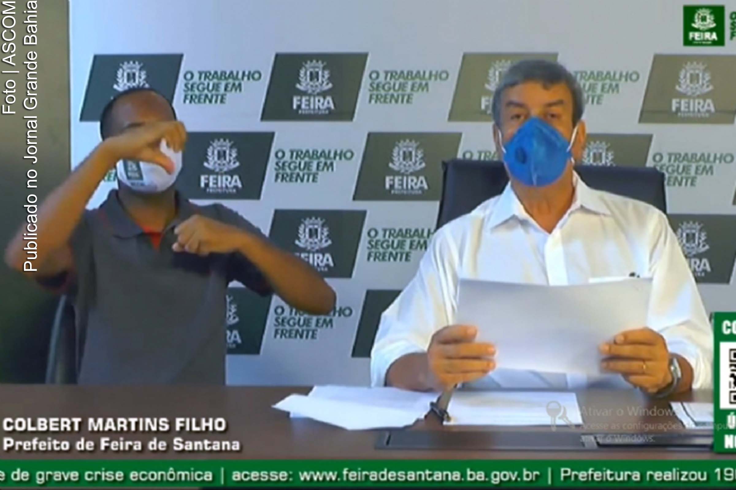 Coletiva virtual semanal, com a participação do prefeito Colbert Filho, que mostra andamentos e ações relacionadas à pandemia da Covid-19 no município, passará a contar com a intermediação do intérprete de Libras.