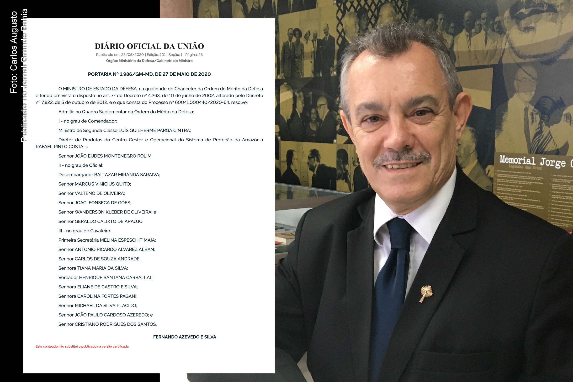 Desembargador do TJBA Baltazar Miranda Saraiva é homenageado pelo Ministério da Defesa, com a Ordem do Mérito da Defesa, no Grau Oficial.