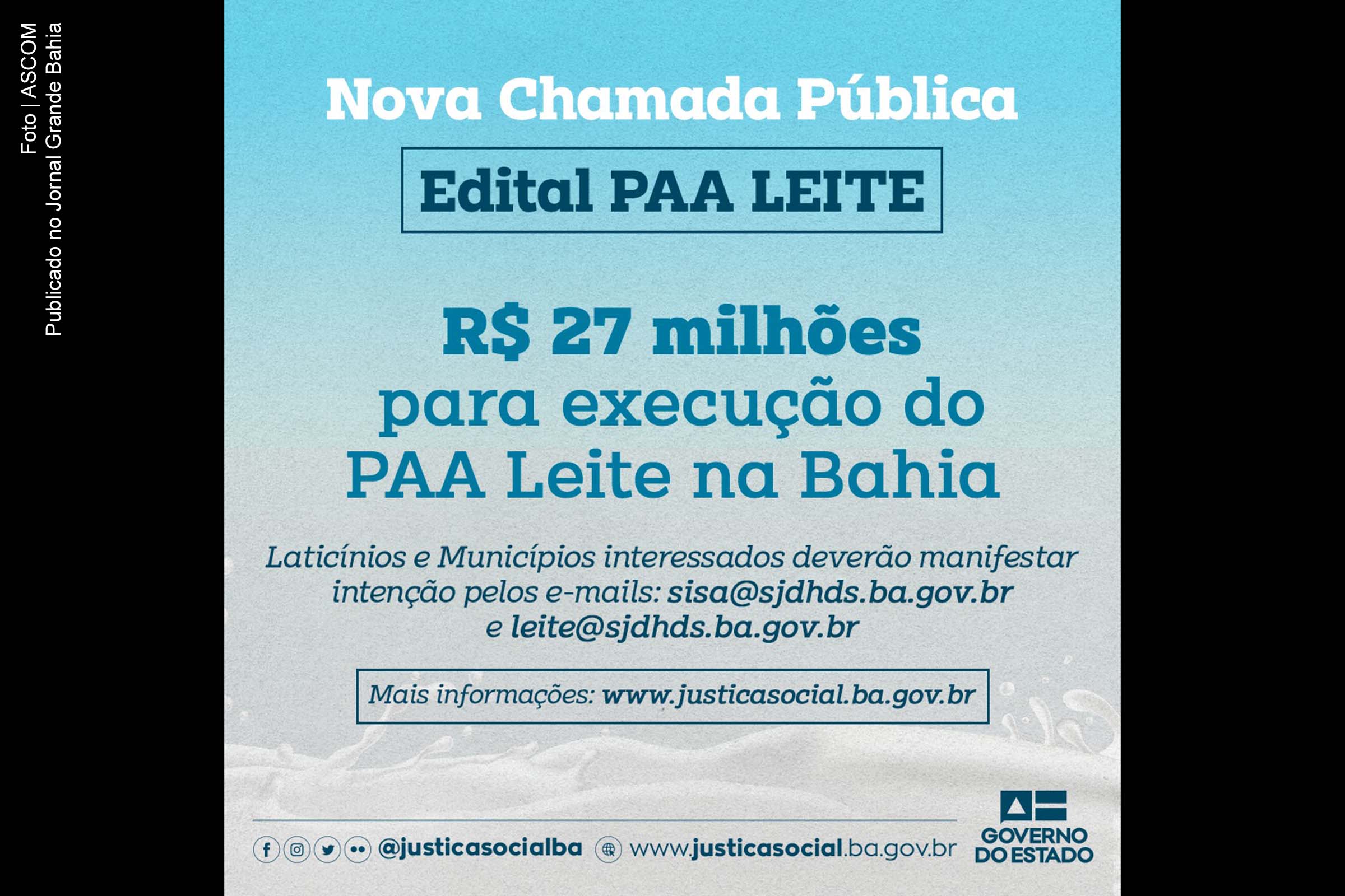 Governo da Bahia lança edição 2020 PAA Leite.