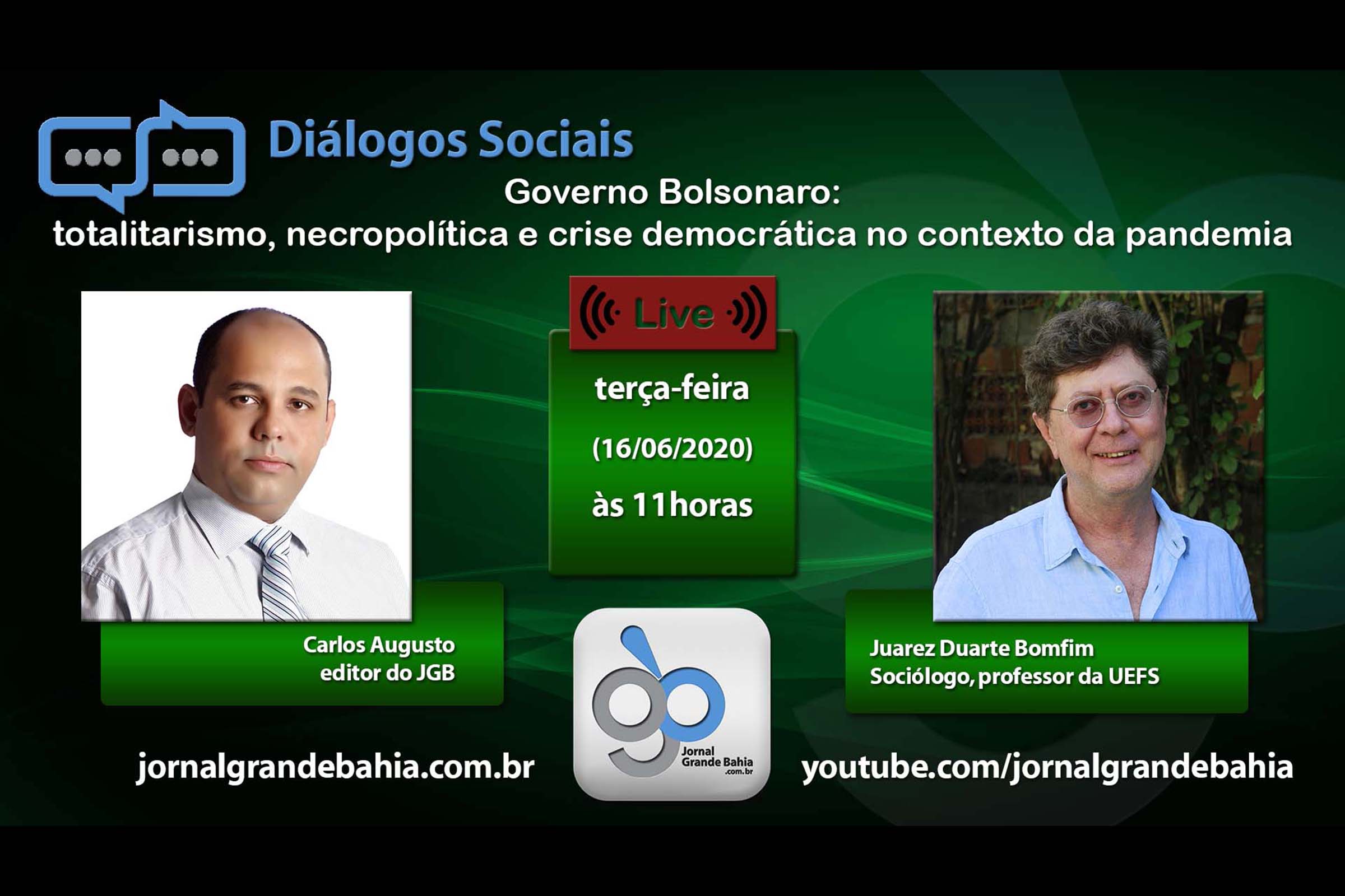 Juarez Duarte Bomfim é entrevistado do programa ‘Diálogos Sociais do JGB’.