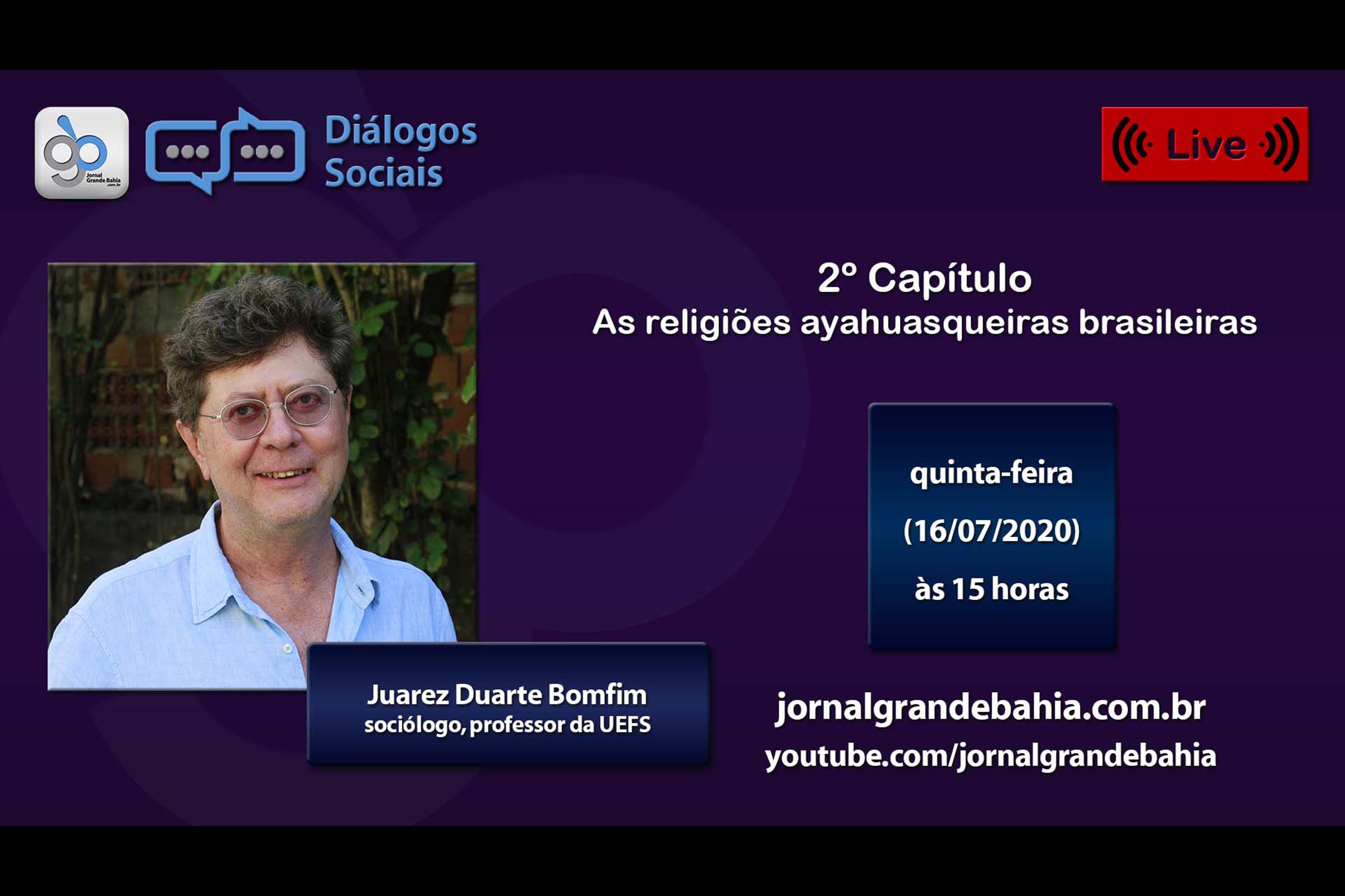 Diálogos Sociais do JGB entrevista Juarez Duarte Bomfim. No 2º Capítulo sobre Ayahuasca, ele aborda ‘As religiões ayahuasqueiras brasileiras’.