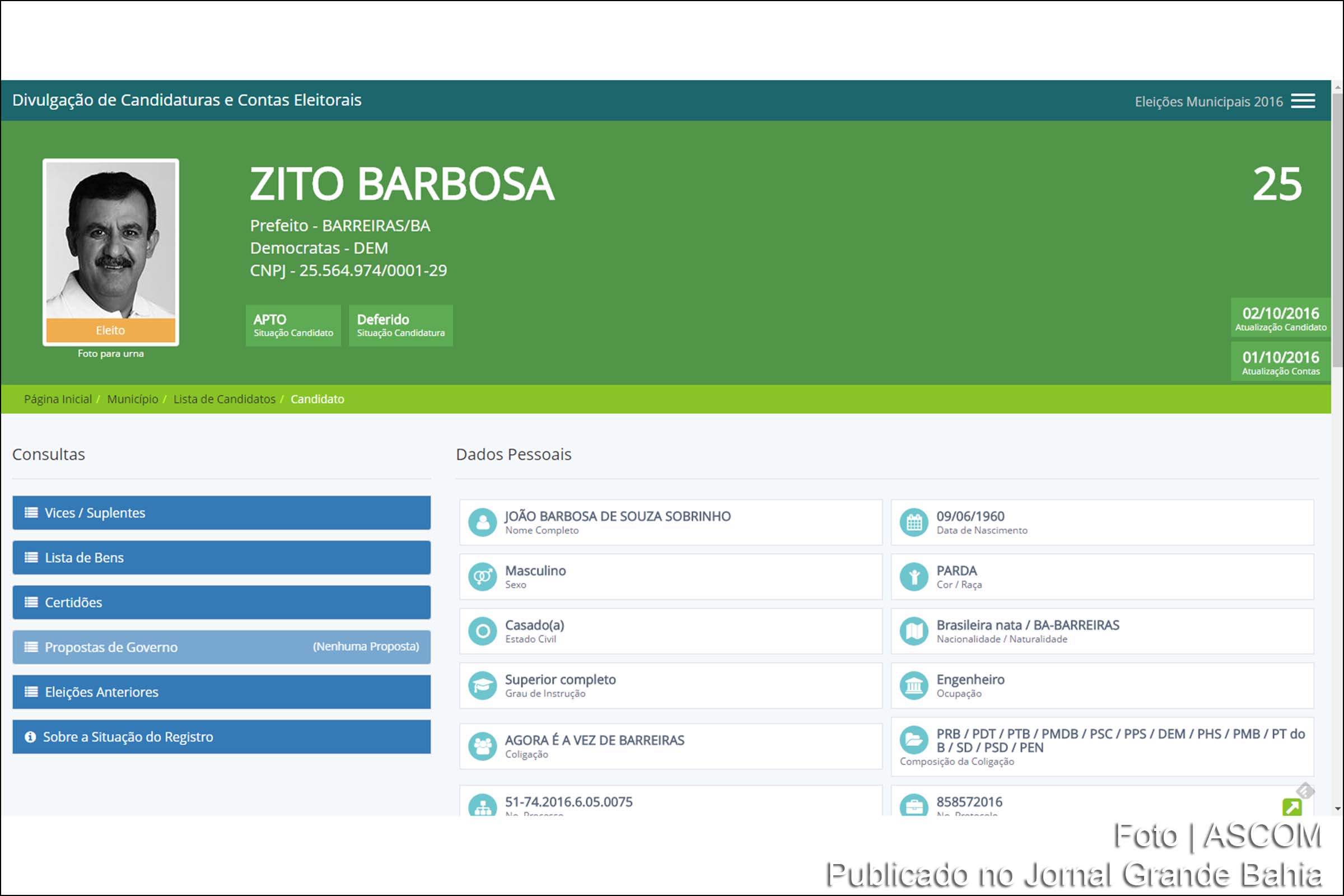 João Barbosa de Souza Sobrinho (Zito Barbosa), prefeito de Barreiras.