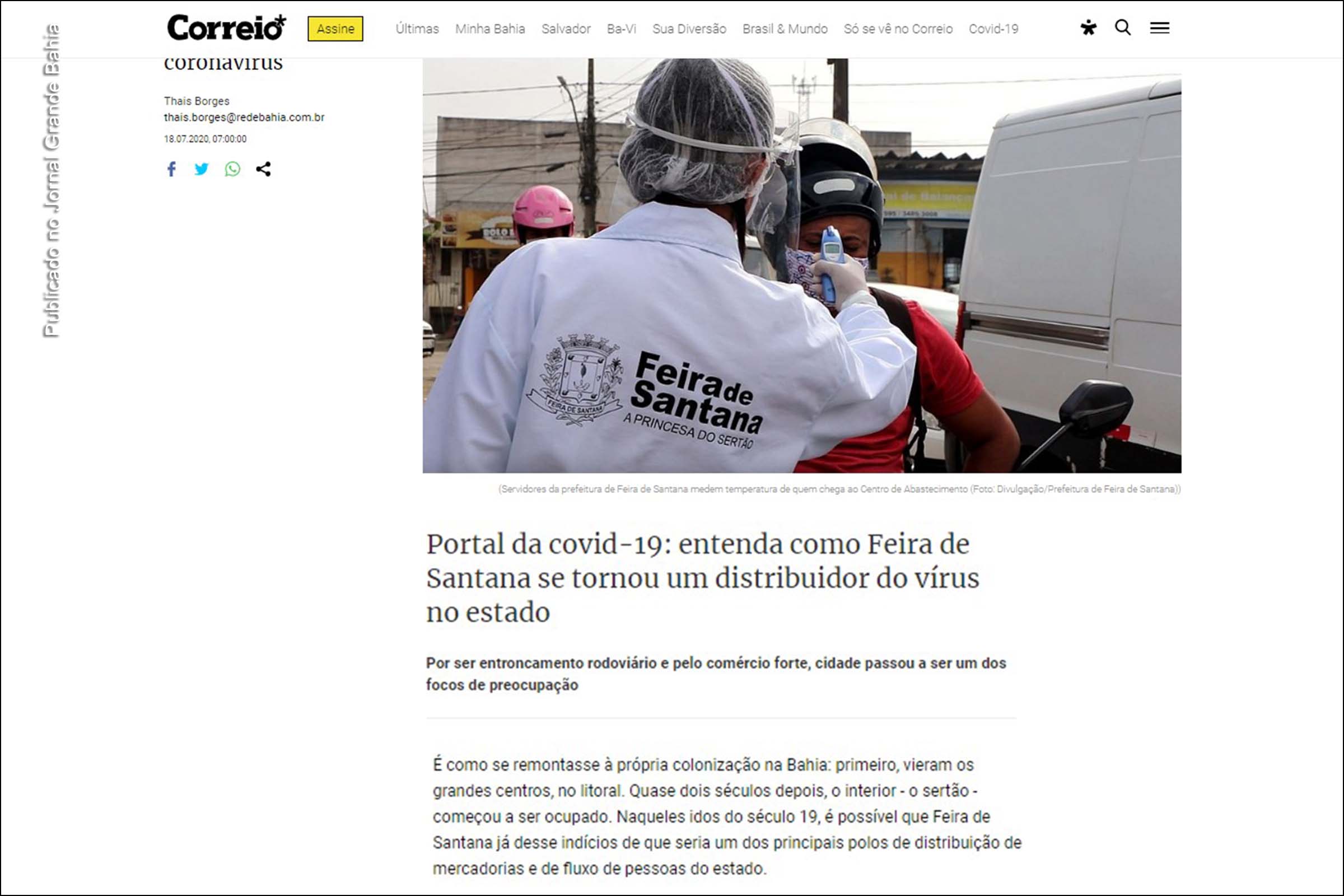 Matéria do Correio é falha ao abordar pandemia da Covid-19 em Feira de Santana.