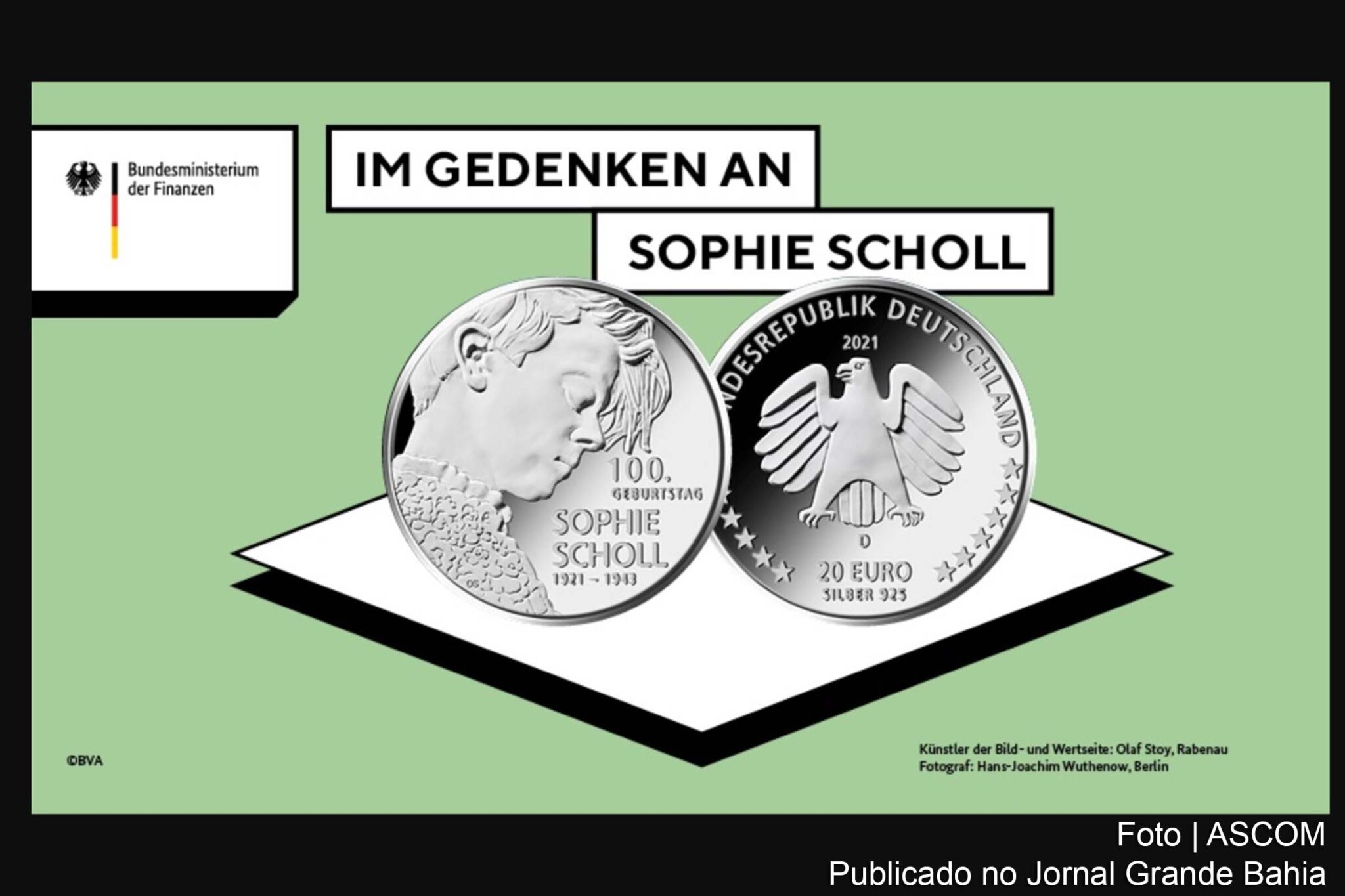 Alemanha homenageia Sophie Scholl com moeda; Ativista fazia parte do movimento antinazista Rosa Branca