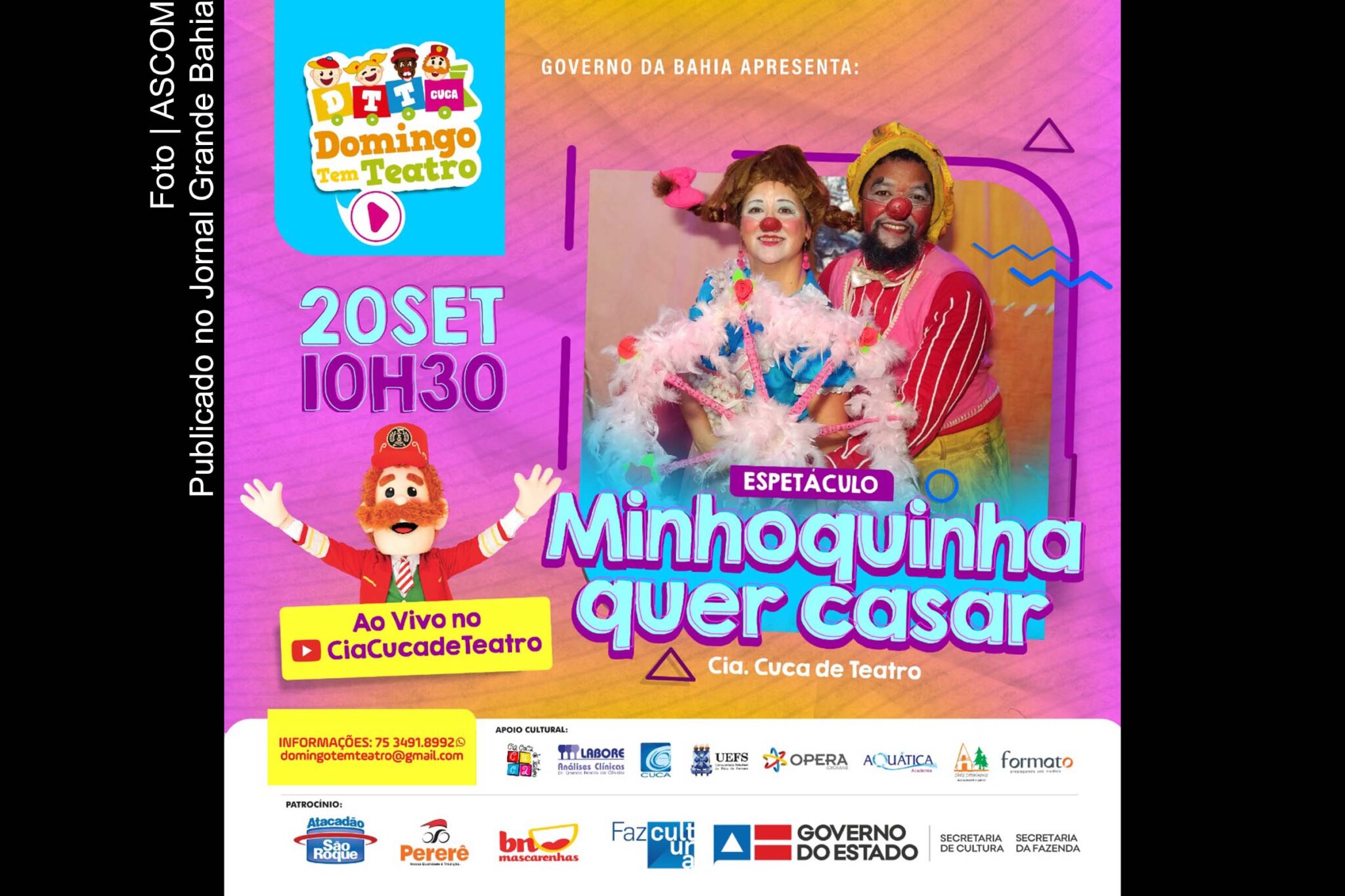 Cartaz anuncia espetáculo ' Minhoquinha Quer Casar'.