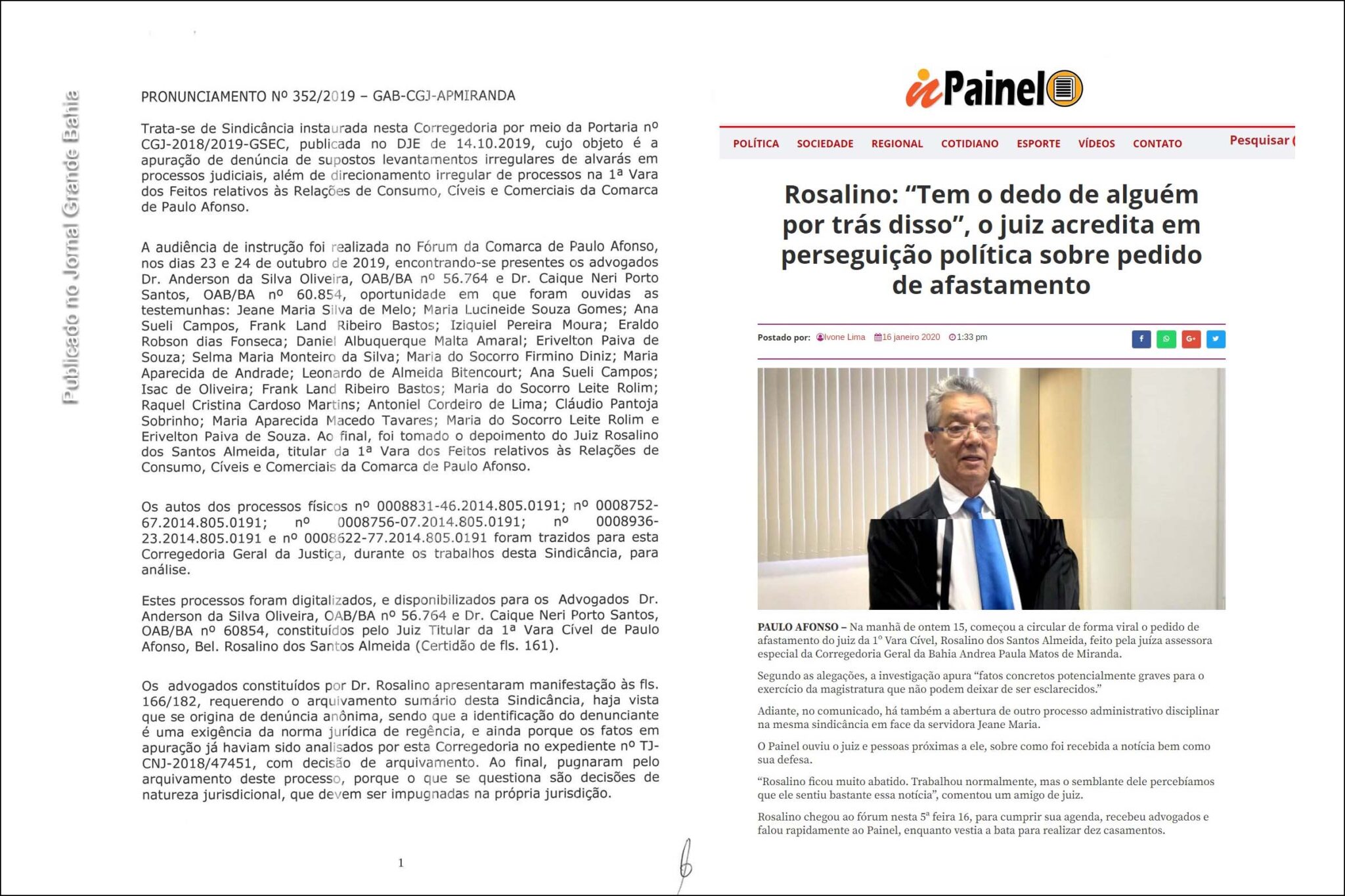 Caso Rapere in Jus: Indícios de corrupção envolvem atuação do juiz Rosalino dos Santos Almeida na Comarca de Paulo Afonso, aponta sindicância do TJBA; Desvios somam milhões de reais