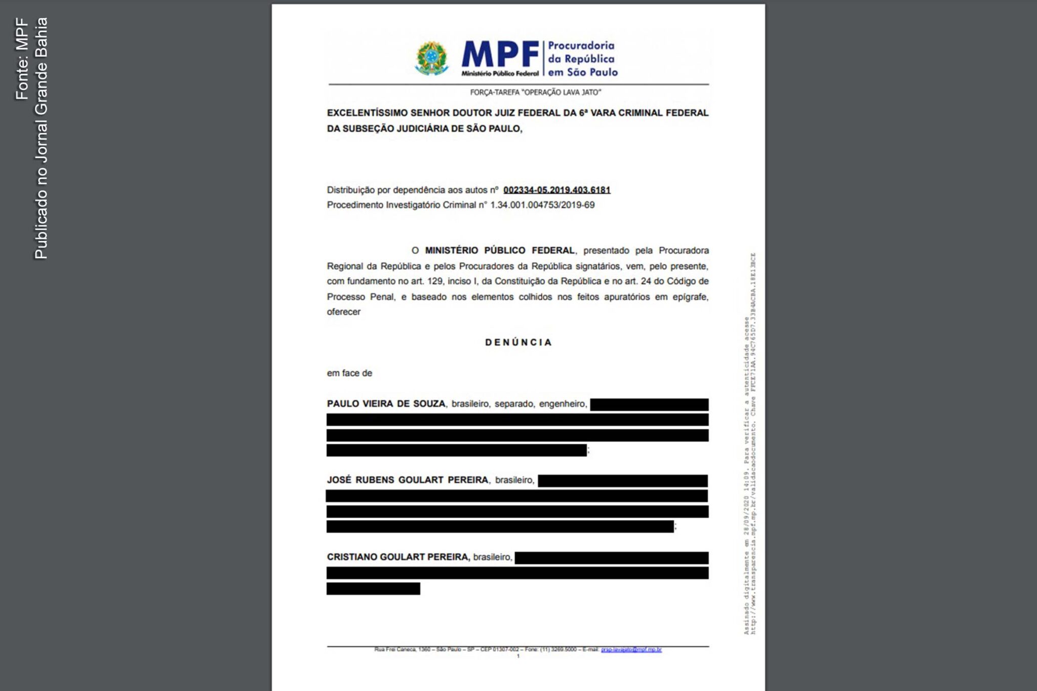 Mário Rodrigues Júnior e Paulo Vieira receberam propina da Galvão Engenharia entre 2005 e 2009, mantida no exterior até 2017, diz MPF.