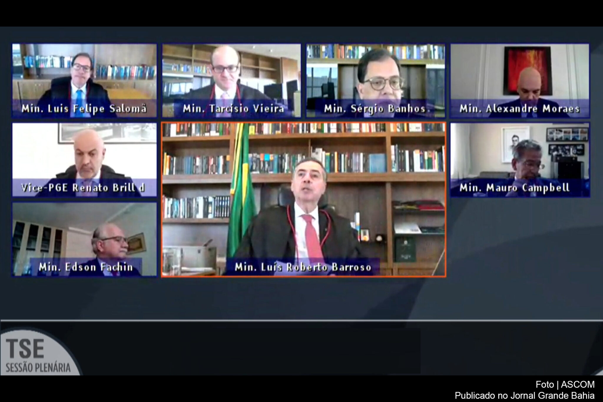 Sessão jurisdicional do TSE realizada por videoconferência, sob a presidência do ministro Roberto Barroso.
