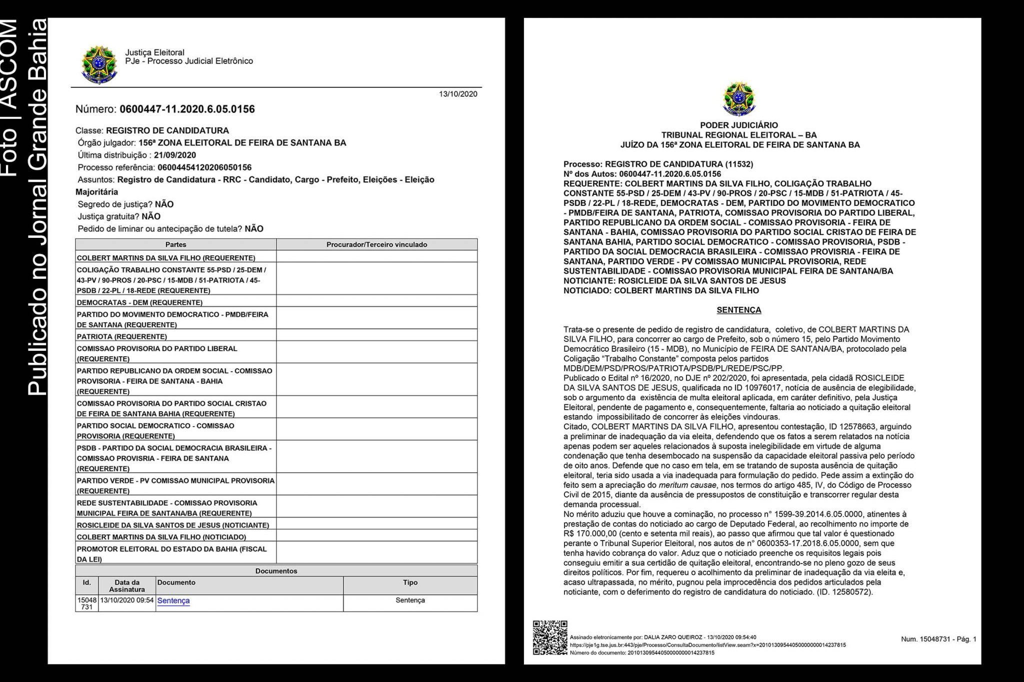 Eleições 2020: Justiça Eleitoral homologa candidatura de Colbet Martins Filho à prefeito de Feira de Santana