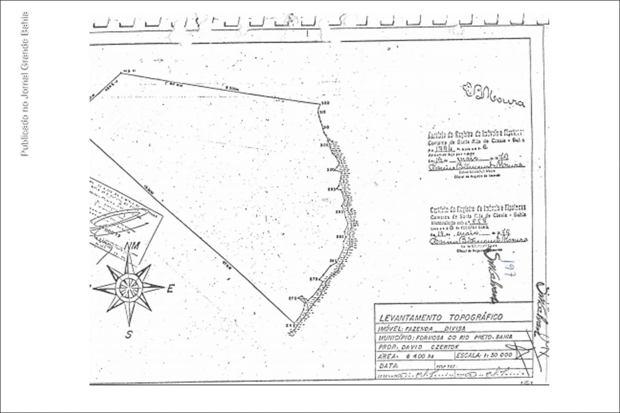 Documento da Fazenda Divisa, resultante da subdivisão das matrículas cartoriais nº 726 e 727, da Fazenda São José, comprova que David Czertok era o beneficiado final do esquema.