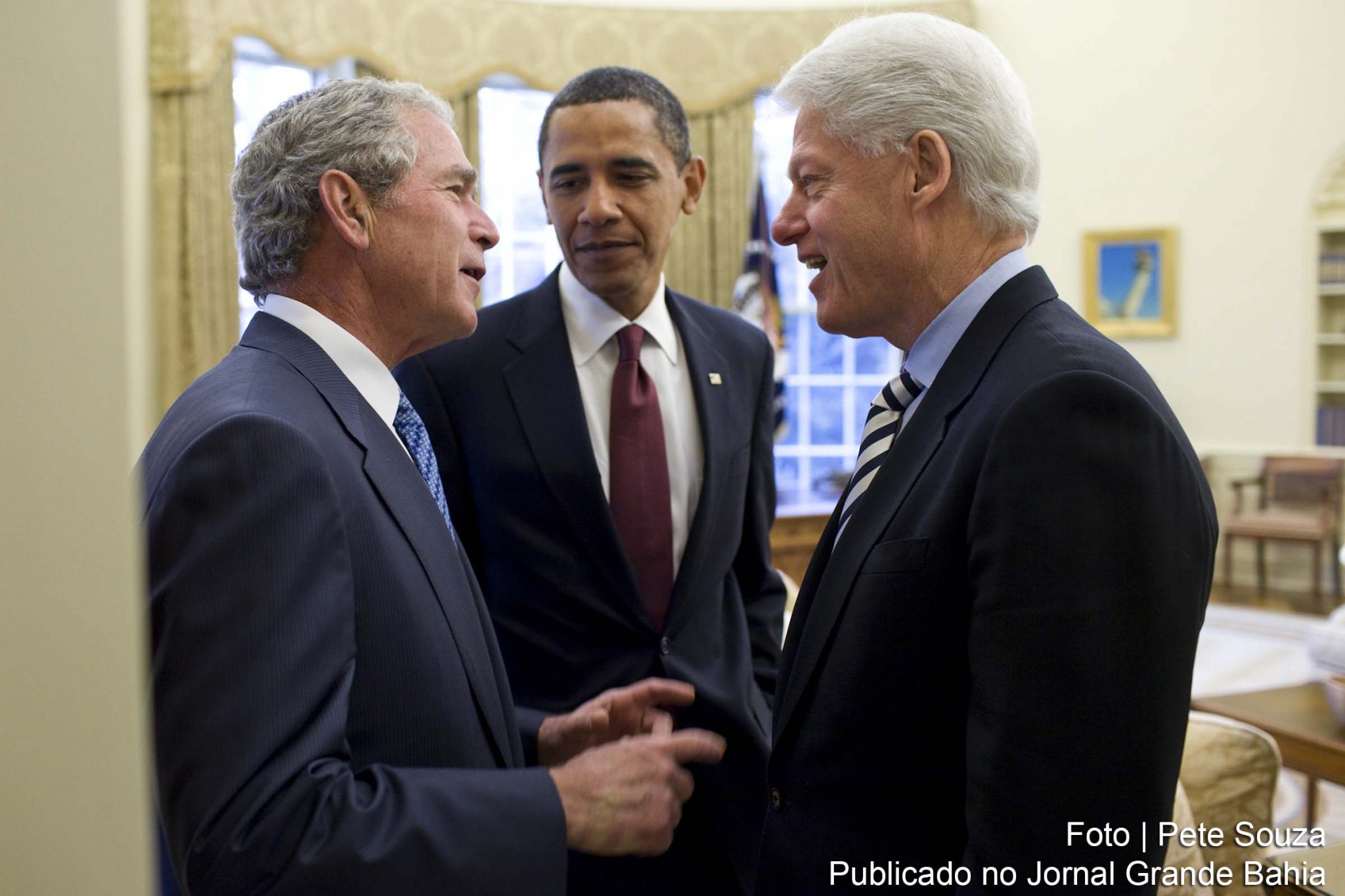 Ex-presidentes dos EUA George Walker Bush, Barack Obama e William Jefferson Clinton (Bill Clinton).