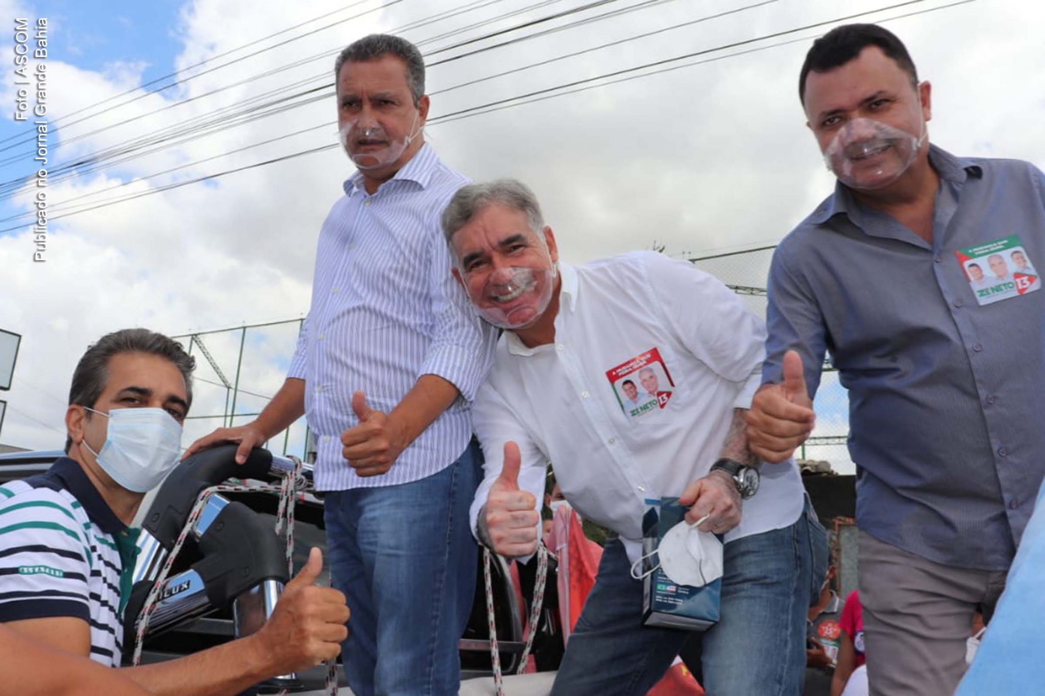 Robinson Almeida, Rui Costa, Zé Neto e Roque Santos participam de ato da campanha para prefeito de Feira de Santana.