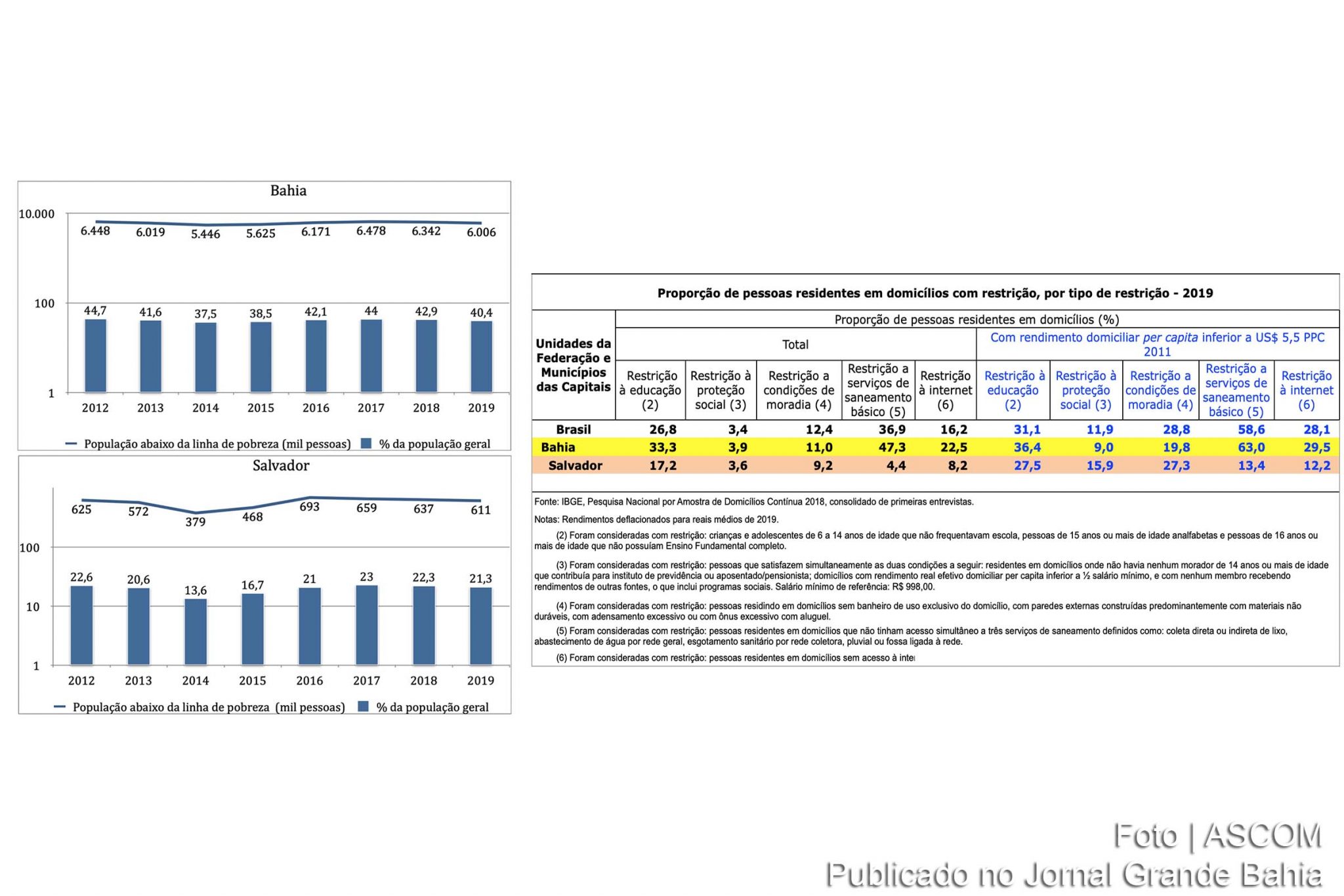 Tabelas informam proporção de pessoas residentes em domicílios com restrição em 2019.