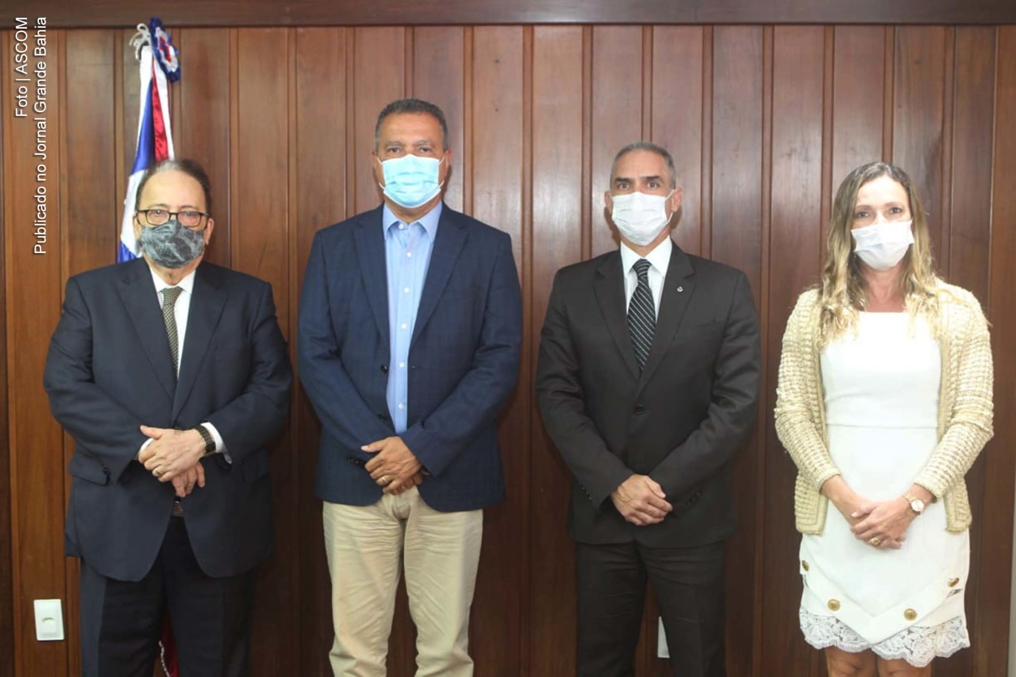 Secretário da Segurança Pública da Bahia (SSP), Ricardo César Mandarino Barreto, governador Rui Costa e Hélio Jorge da Paixão, subsecretário da SSP e Heloísa Campos Brito, delegada-geral da Polícia Civil.