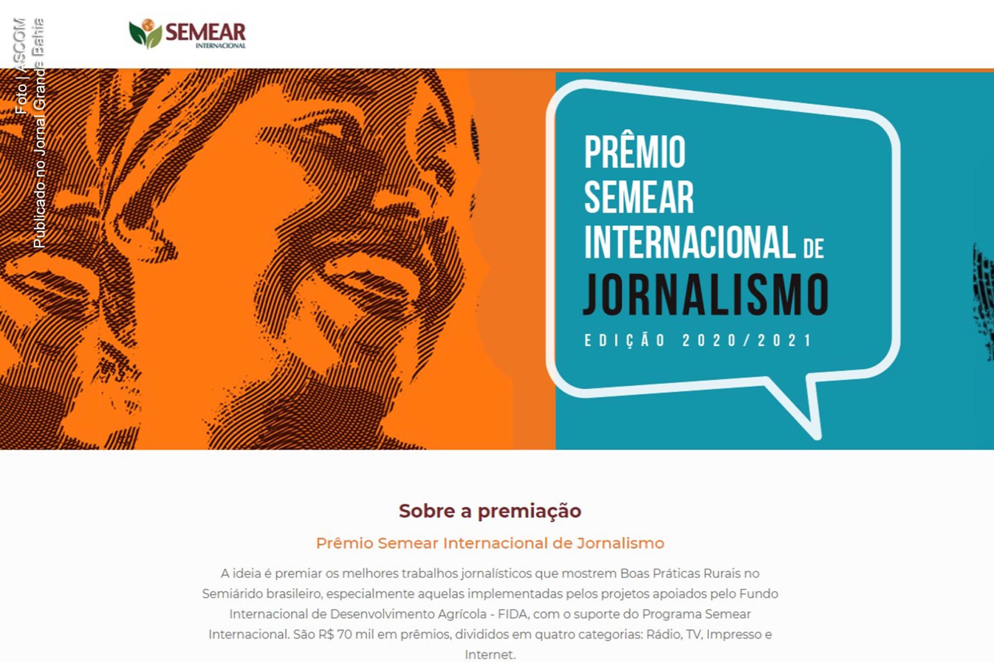 Cartaz da edição 2021 do 'Prêmio Semear Internacional de Jornalismo'.
