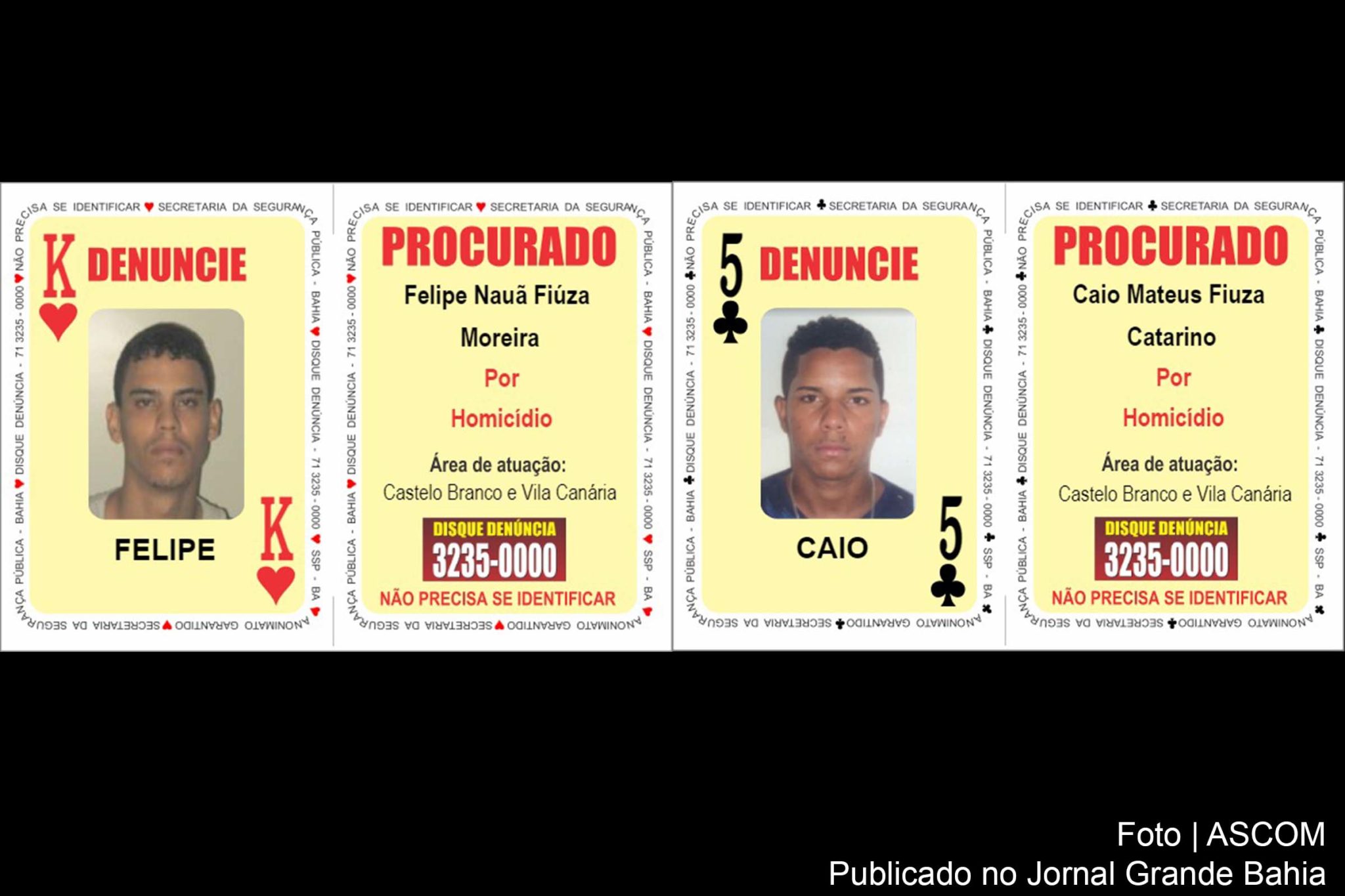 Salvador: Felipe Fiúza e Caio Fiúza entram no Baralho do Crime; SSP aponta como autores de assassinatos ocorridos na praia de Jaguaribe