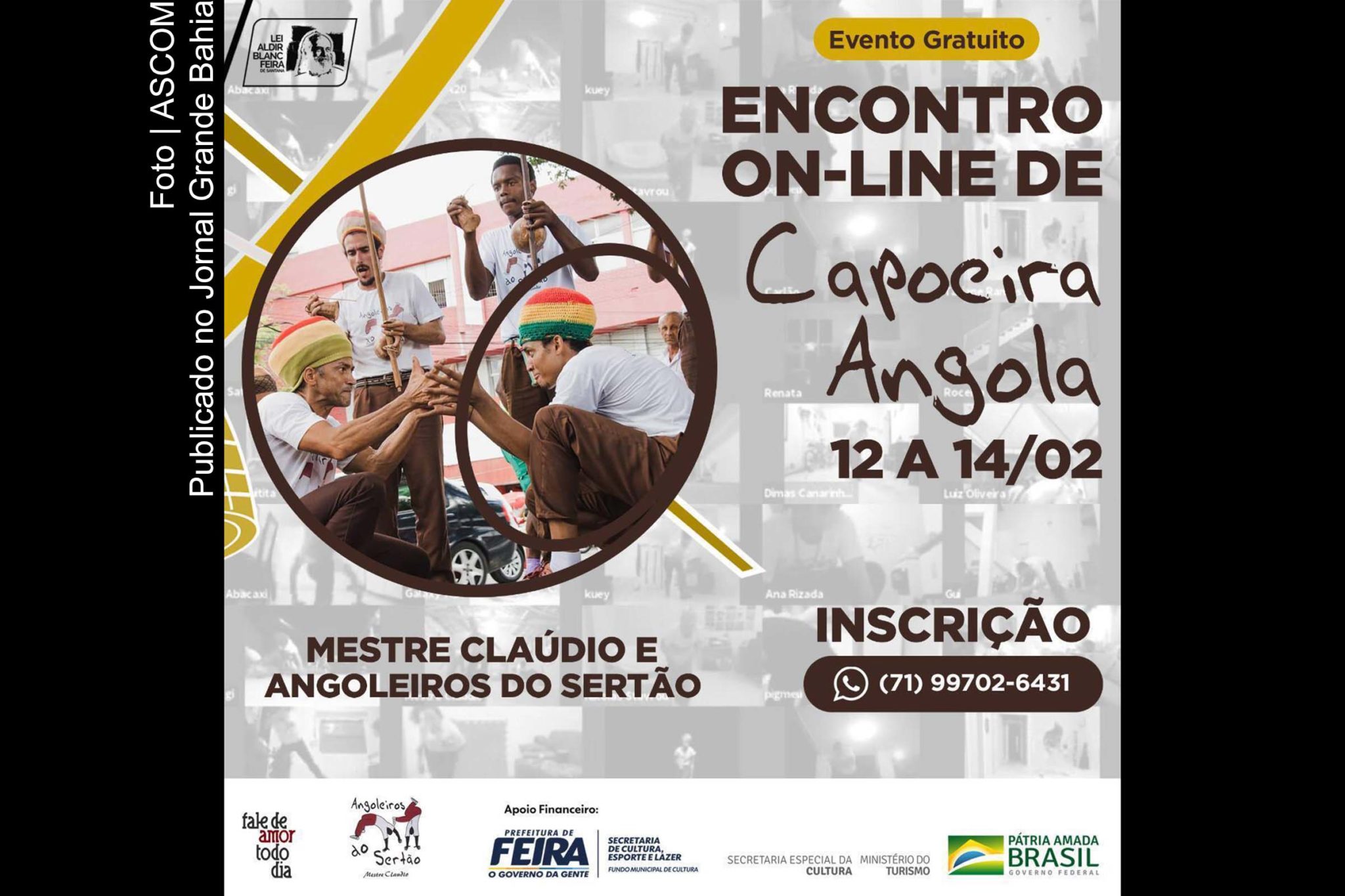 Cartaz anuncia Encontro online de Capoeira Angola.