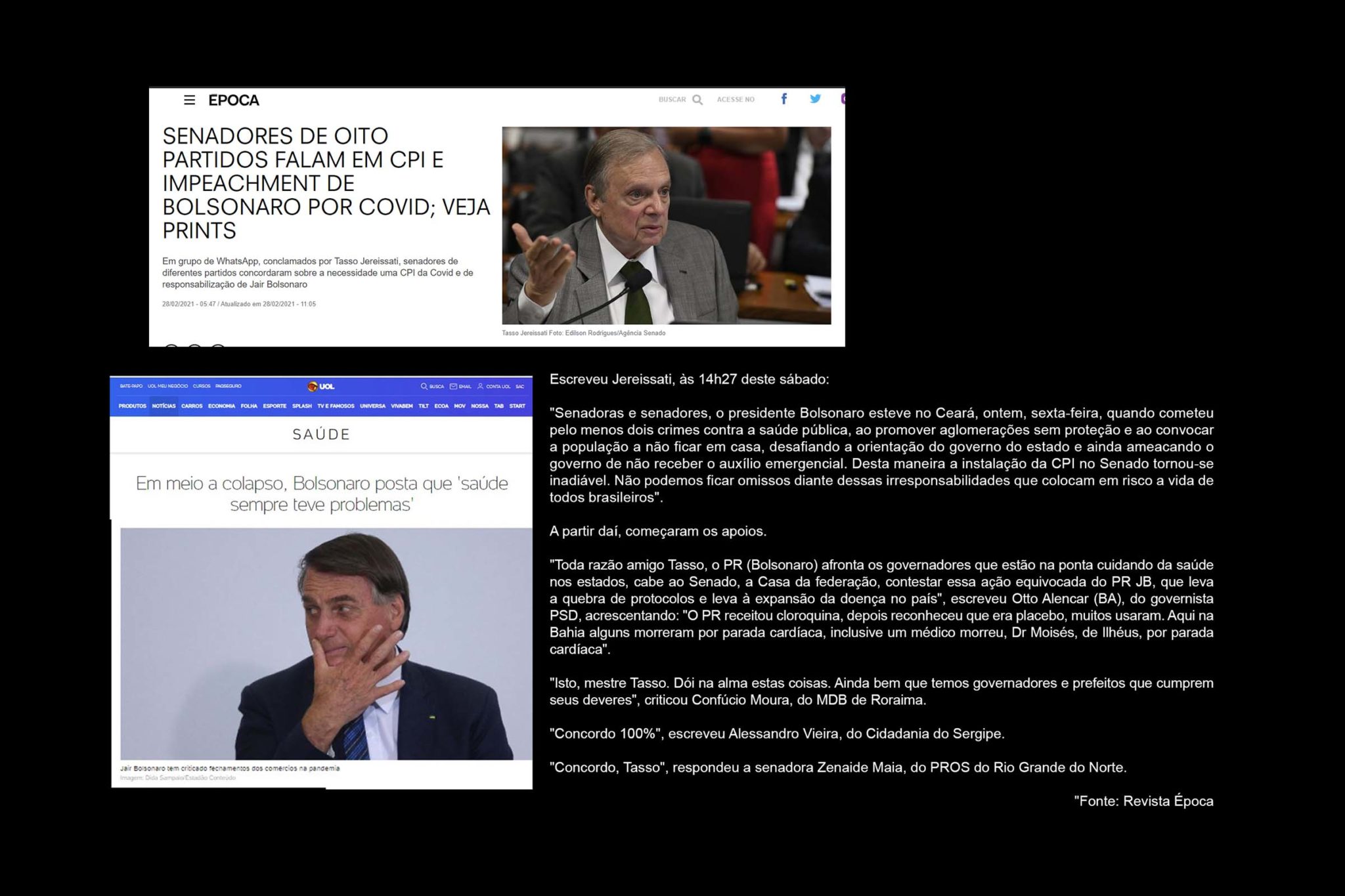 Impeachment do extremista Jair Bolsonaro começa a ser debatido entre senadores.