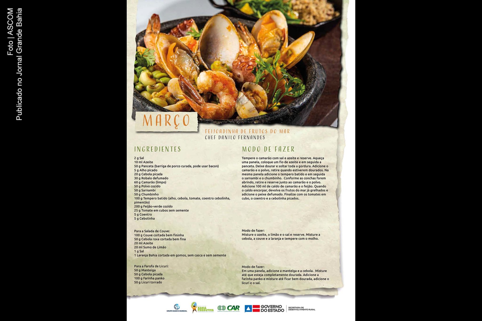 Receitas com ingredientes da agricultura familiar estão em calendário.